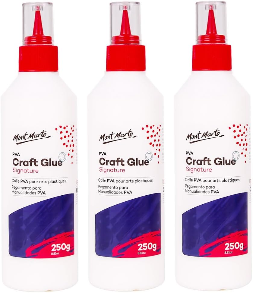 Mont Marte PVA Glue Craft Glue, Fine Tip 250g-3 Pack