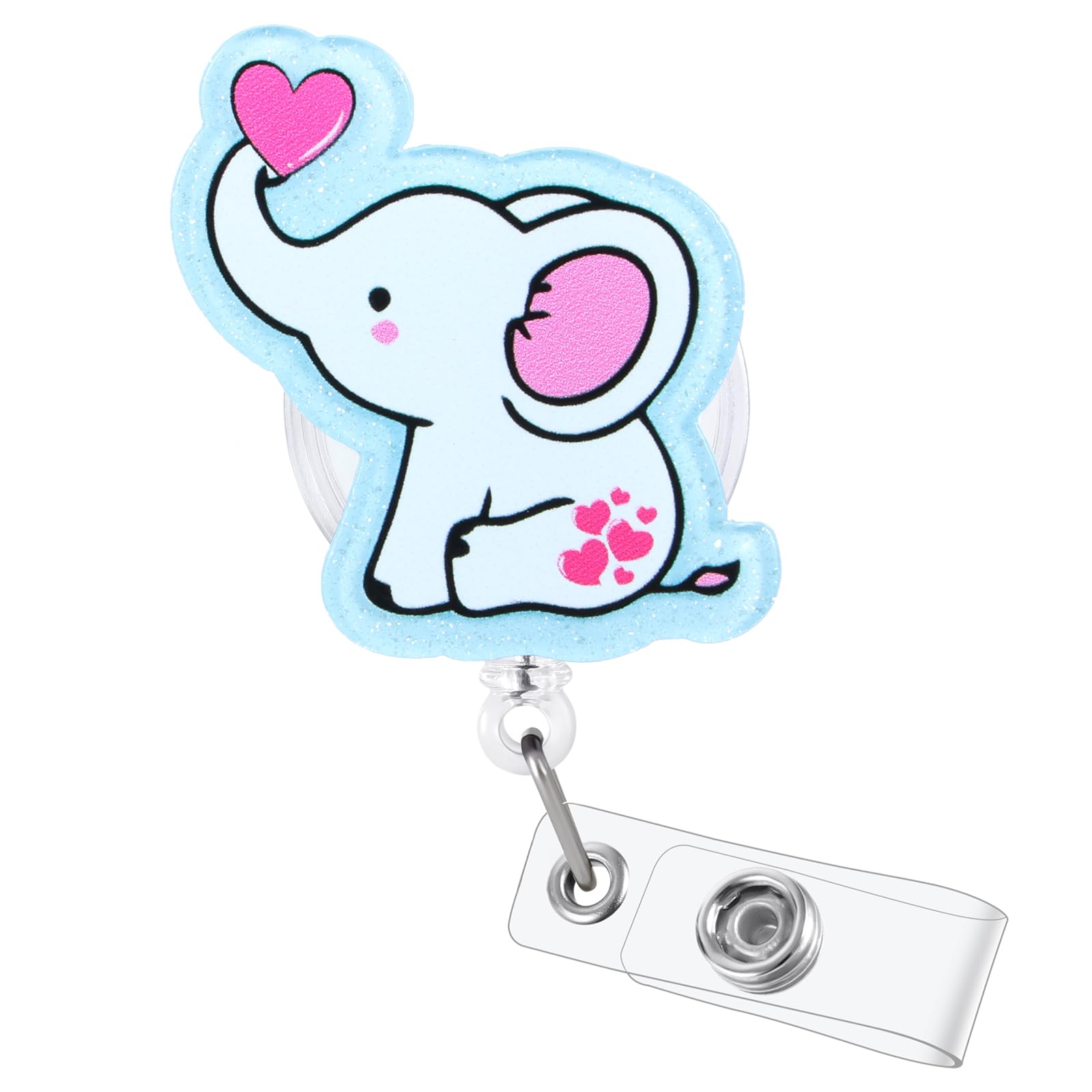 Cute Elephant Heart Badge Reel, Funny Badge Holder with Retractable Clip, ID Name Tag Badge Clip for RN CNA LPN LVN Hospital Medical Worker Doctor