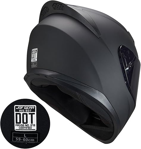Miniatura 5 de Casco integral negro para motocicleta, moto de calle, carreras para adultos, WS-607 aprobado por DOT (sin visera transparente, solo visera negra, XL)
