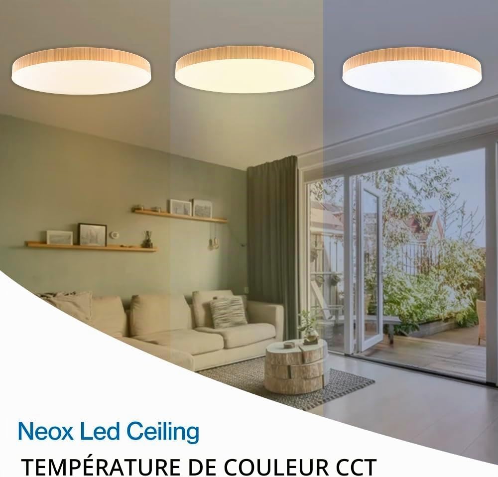 M Ledme - Plafonnier LED Neox 50 W bois, température de couleur CCT, idéal pour cuisine, balcon et chambre, Wood