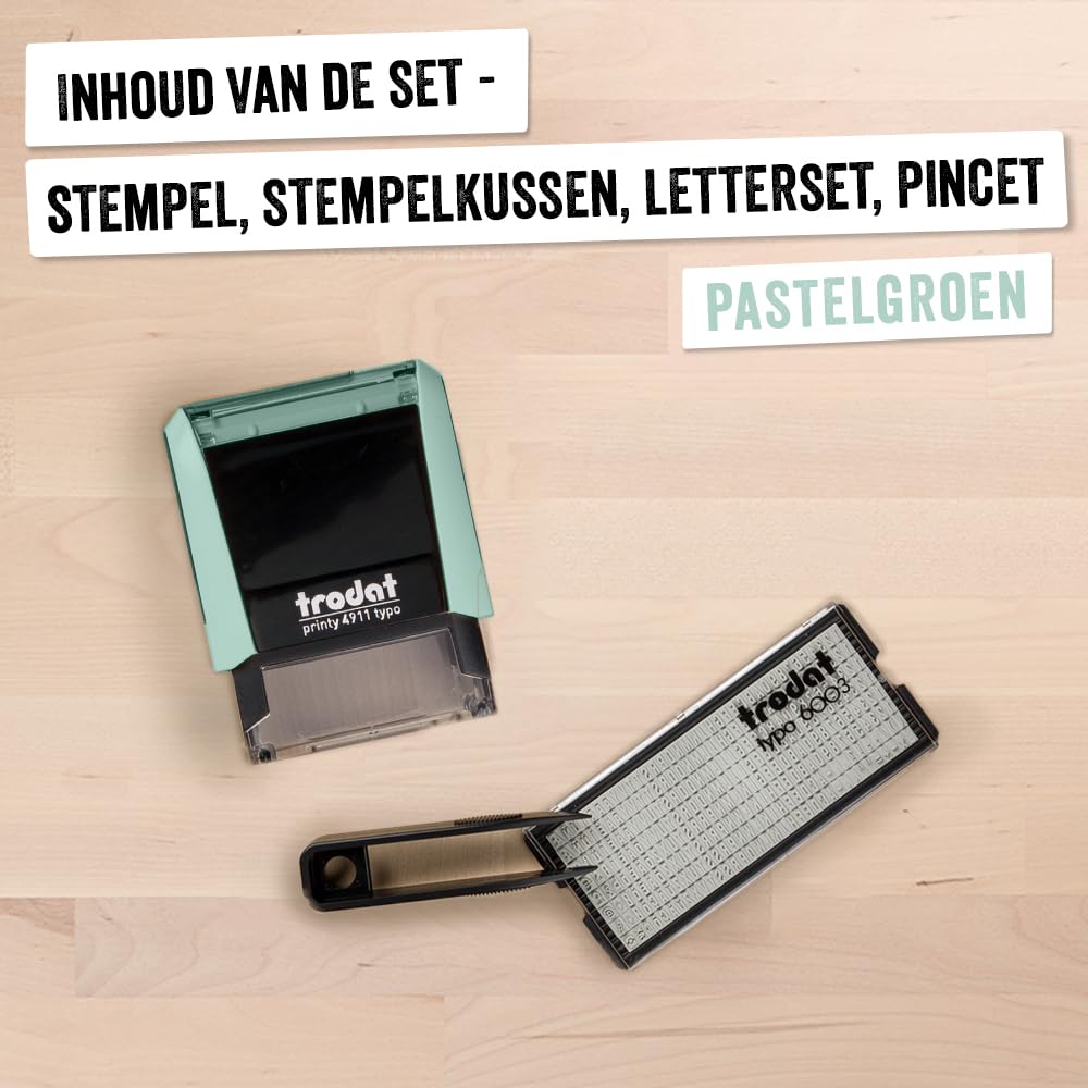 Trodat Stempel samoatramentujący DIY - Printy 4911 Pastel Green - 3 linie, czarny nadruk, 38 x 14 mm