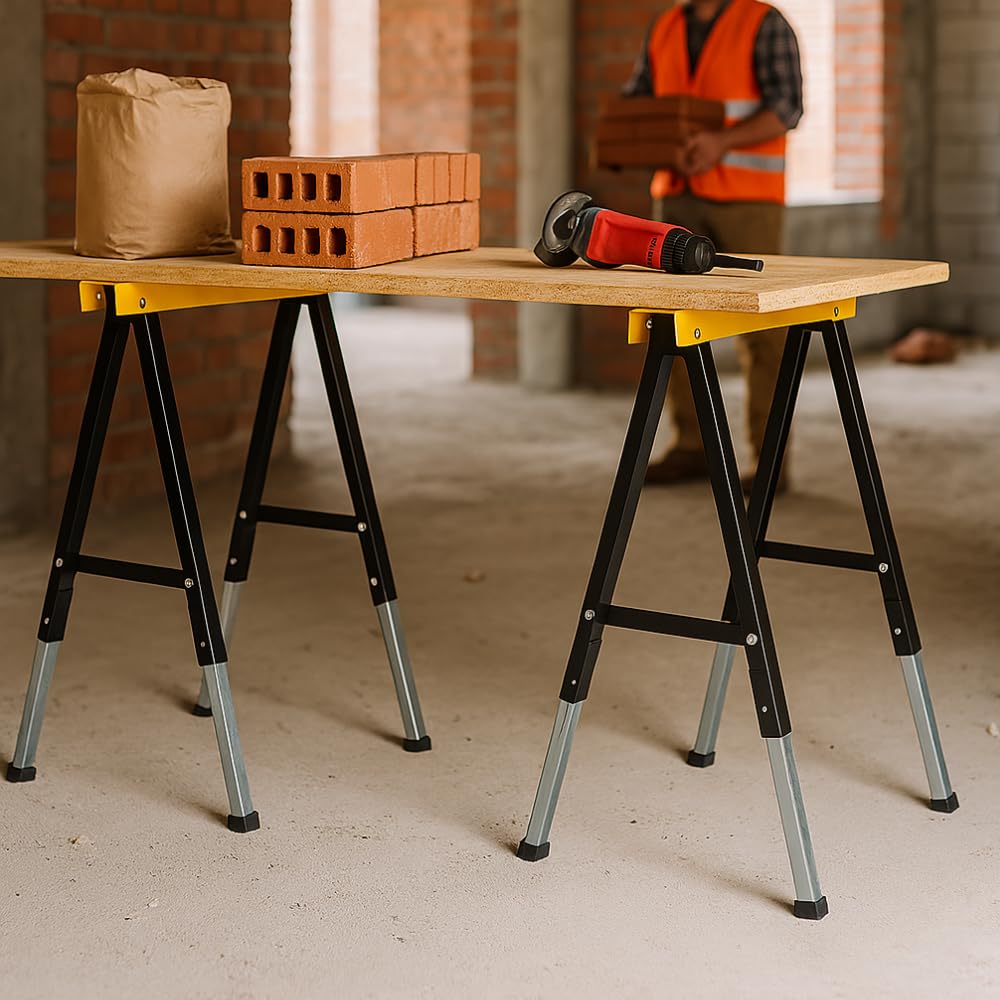Lot de 2 Tréteaux Réglables Télescopiques en Métal - Hauteur Ajustable de 64 à 91 cm, Charge 150 kg - Tréteaux Pliables avec Surface Antidérapante - Travaux Escaliers, Bricolage