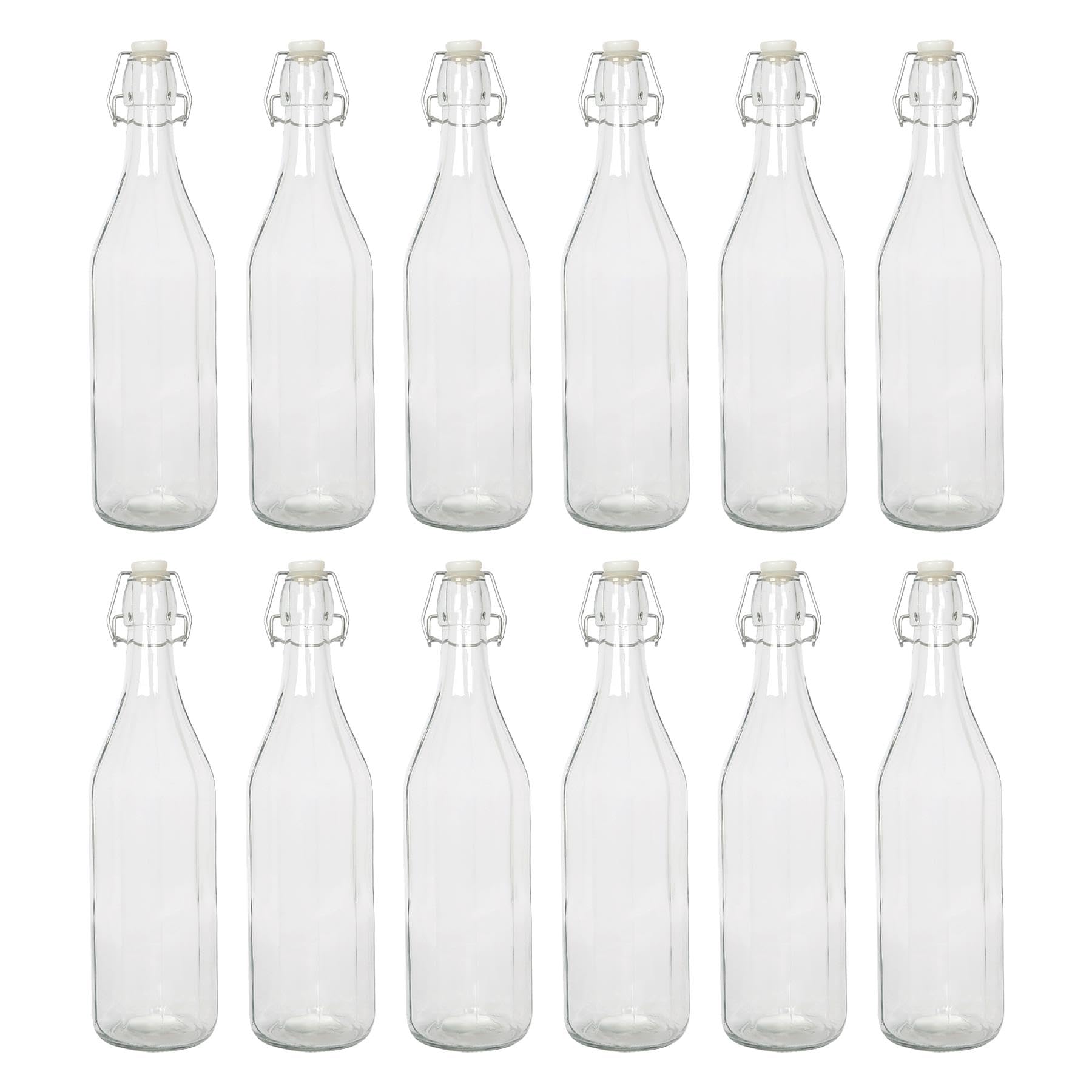 Argon Tableware 1.1 Litre Glass Bottles with Swing Top - Clear - 12x Reusable Empty Water Wine Milk Olive Oil Juice Gin Home Brew Brewing Drinking Fridge Dispenser Storage Jars with Stopper Lid