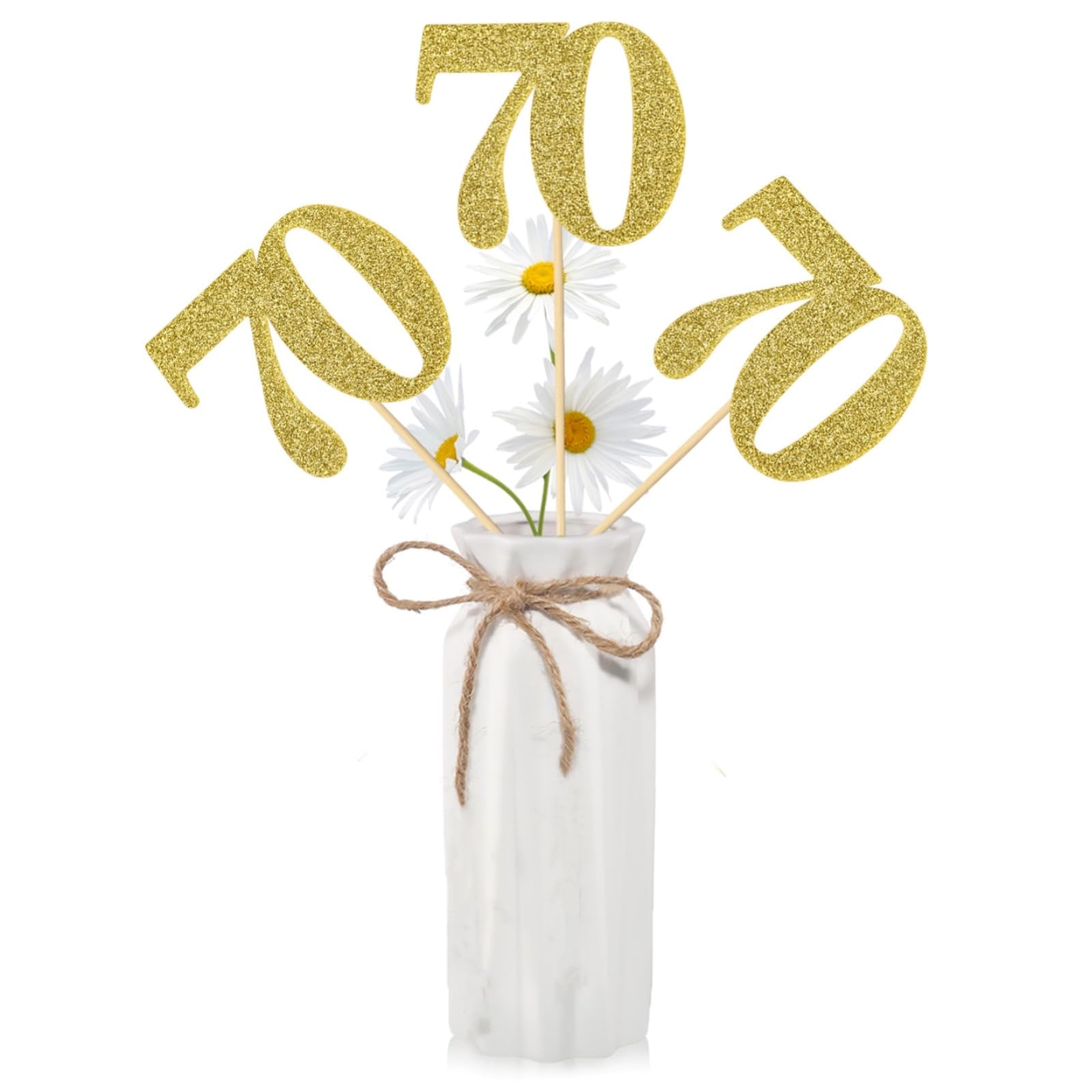 16 PCS 70th Birthday Centerpiece Sticks Double Sided Gold Glitter 70th Centerpieces for Tables Number 70 Table Flower Toppers Anniversary Party