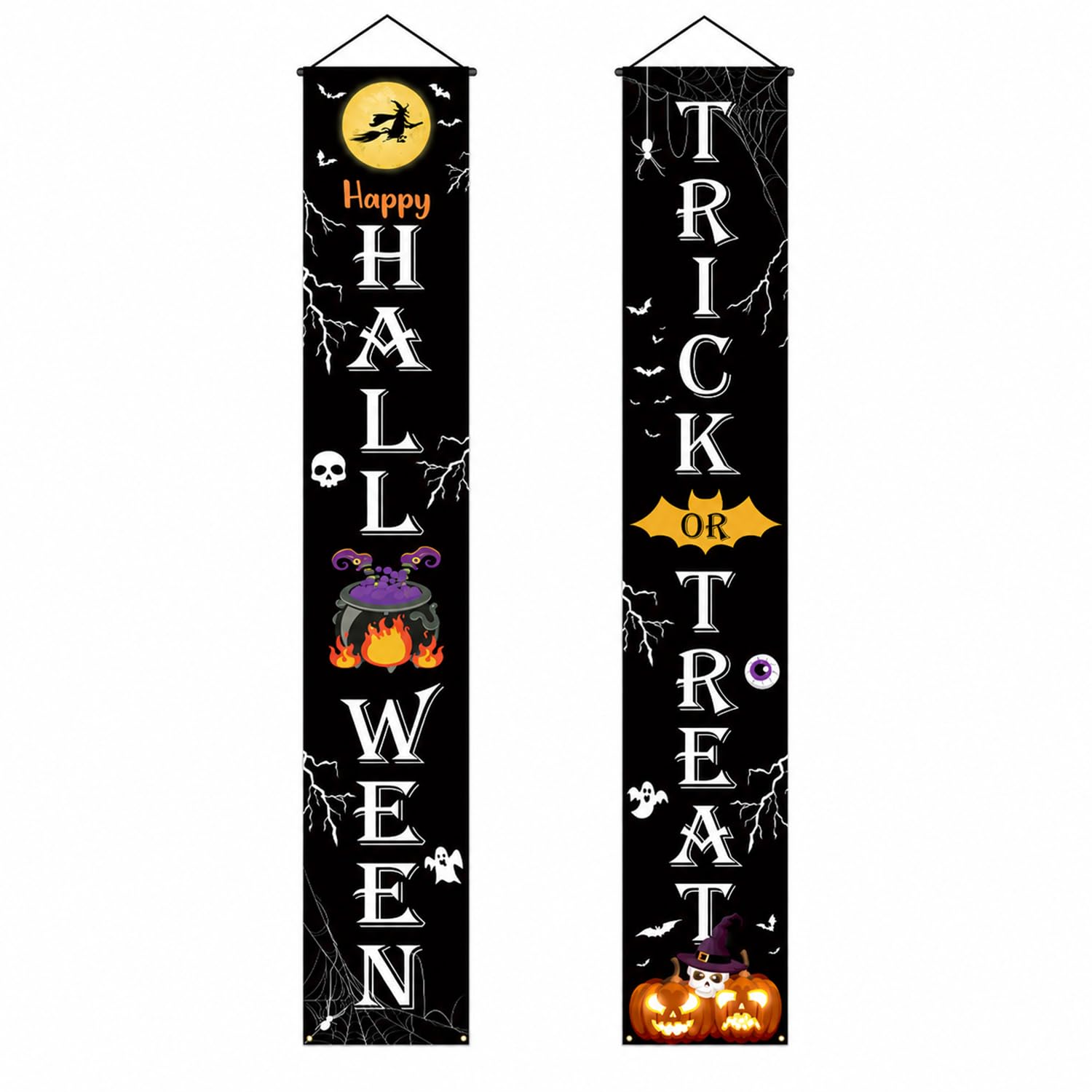 Halloween Banner Decorations, Trick or Treat Front Porch Door Banner + Pole