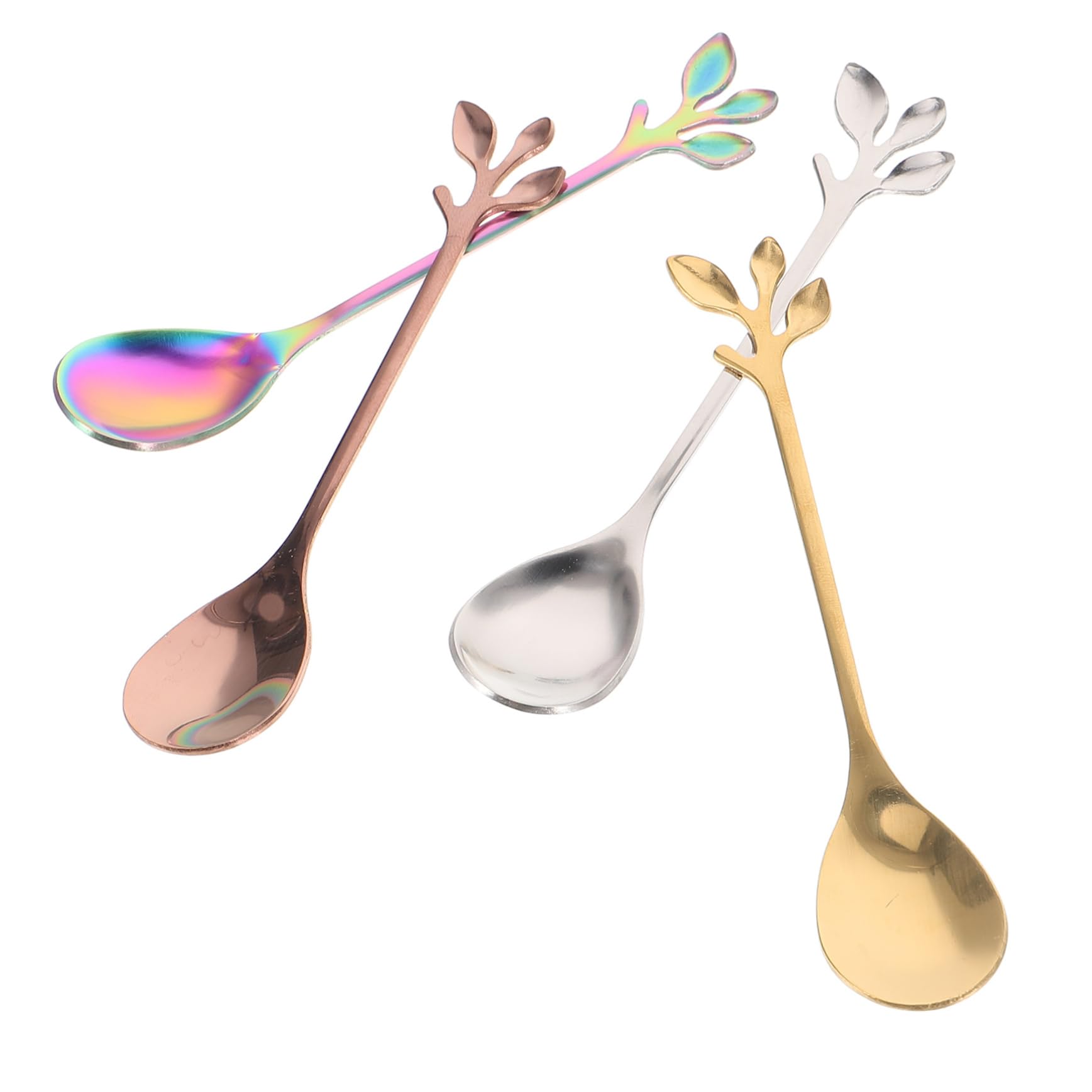 Garneck Stainless Steel Spoon Leaf Dessert Spoon Cutlery for Coffee Tea Multi-Functional Stirring Spoon Set