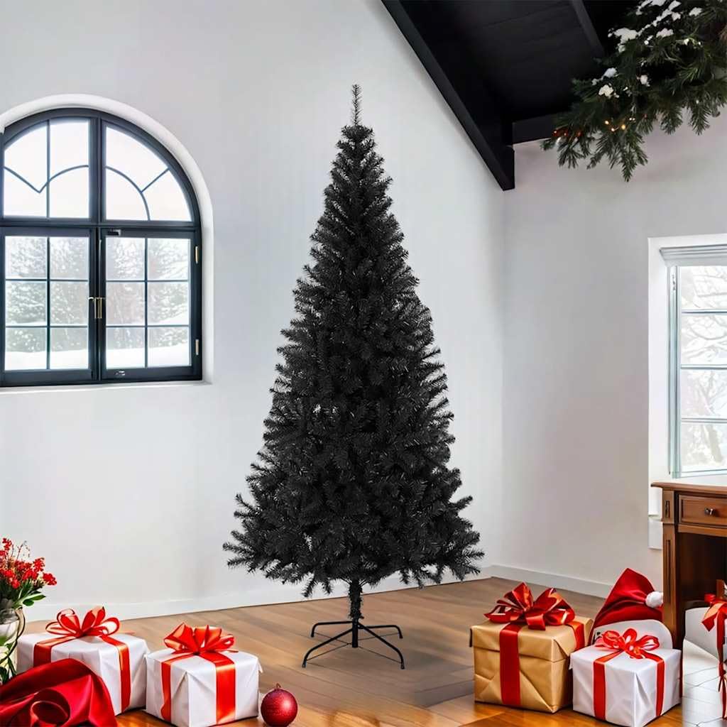 Árbol de Navidad artificial negro de 180 cm de PVC con soporte, 564 puntas, para interior y exterior, resistente, diseño moderno para salón, pasillo, dormitorio
