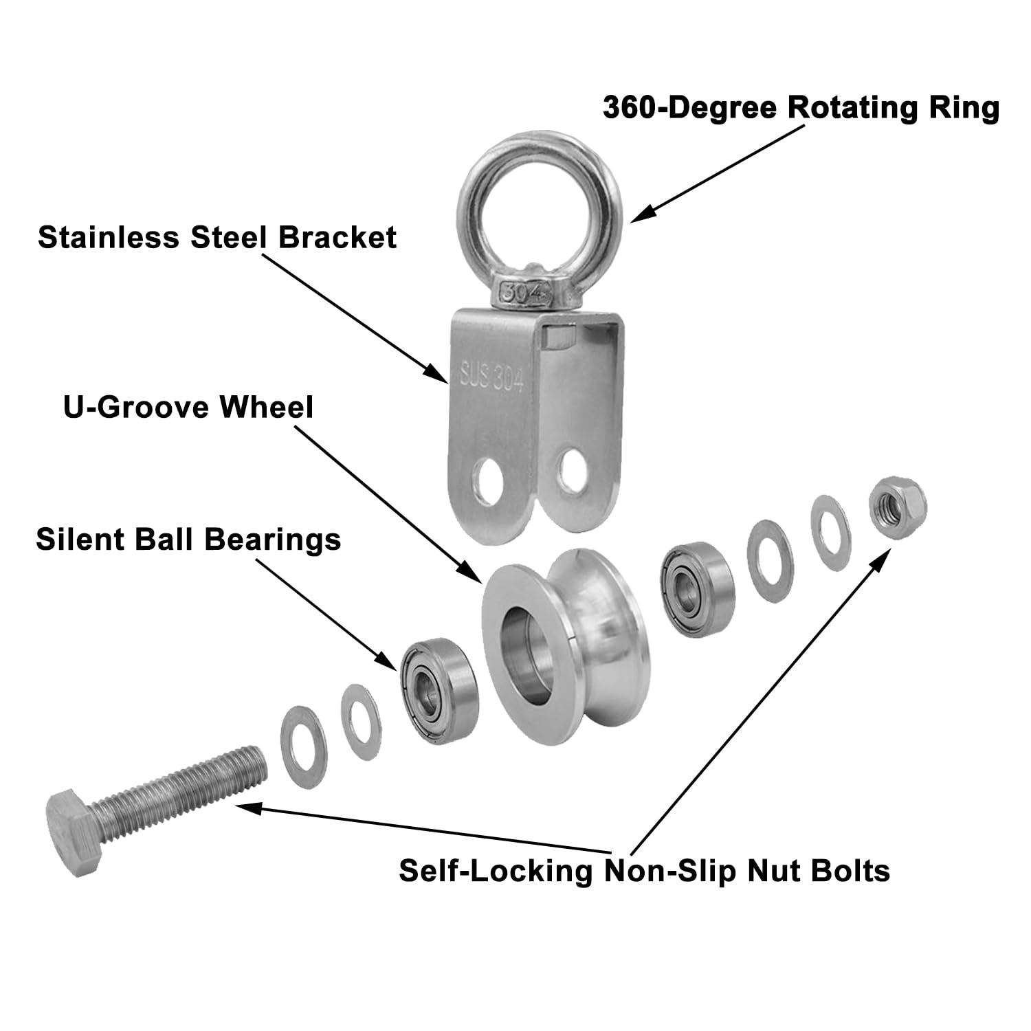 Stainless Steel Pulley Wheels - 2 Inch Rope Pullies -5