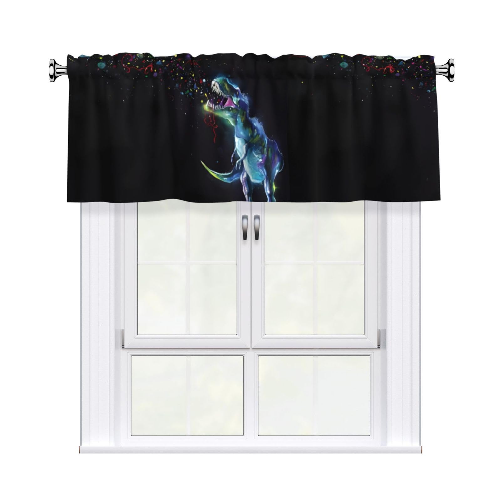 WHJSHOP Dinosaur Prints Curtain Valance 54x18 Inch - Peach Skin Window Layer with Delicate Print, Filtered Light for Kitchen Use