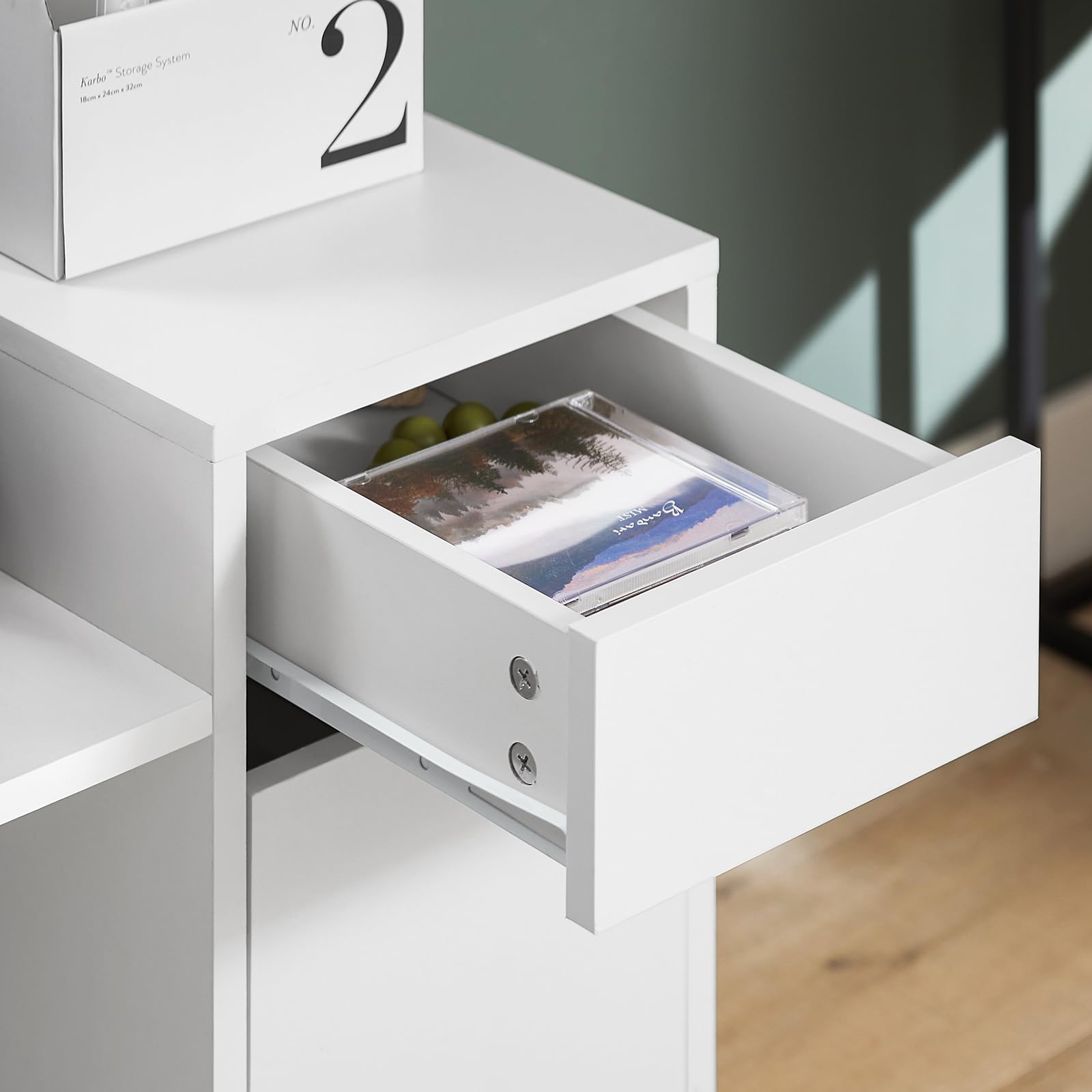 SoBuy Cassettiera con Ruote Portata fino a 38kg 72x40x54cm Ufficio | mobile stampante con cassetto, anta e vano aperto, PB E1 ASK02-W