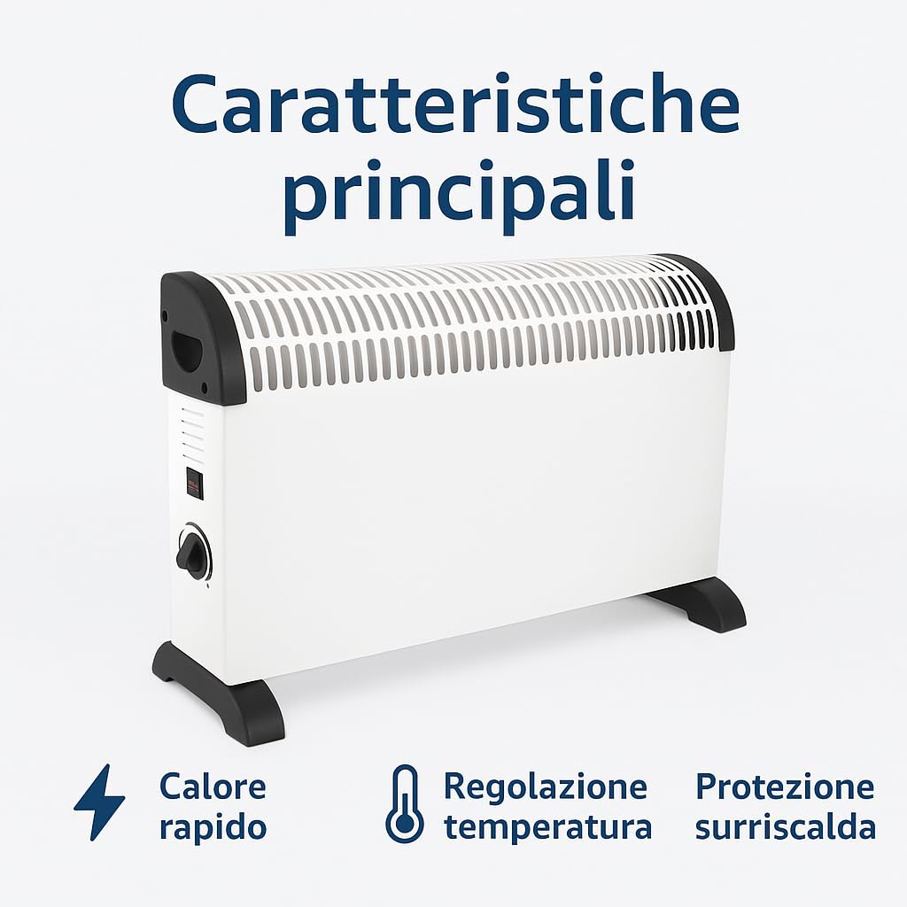 Stufetta elettrica da bagno Termoconvertitore 2000W – Basso consumo, 3 livelli di potenza, riscaldatore compatto portatile con protezione surriscaldamento e regolazione temperatura
