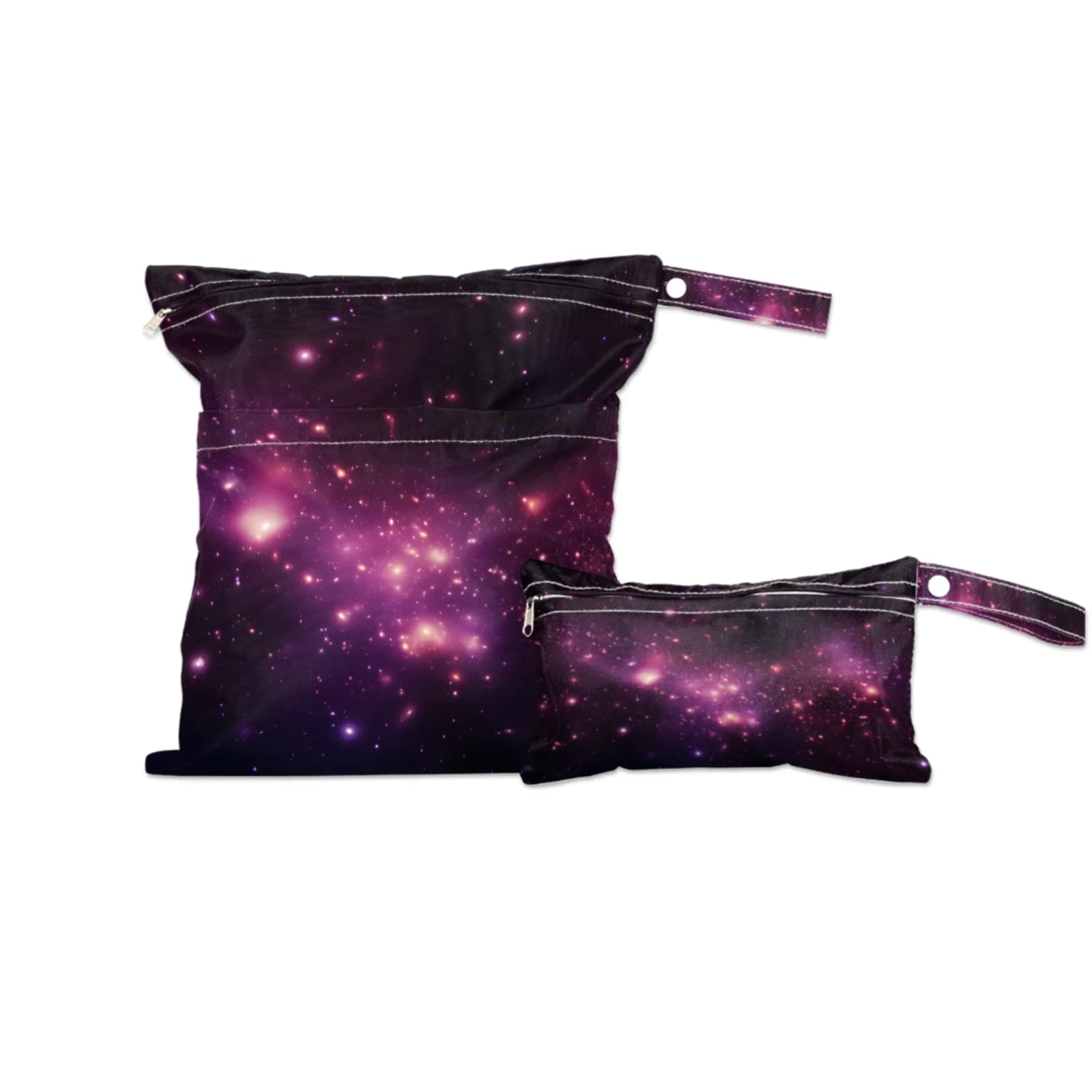 GzLeyigou 2 Set Purple Starry Sky Wet Dry Bags for Baby Cloth Diapers Waterproof Reusable Storage Bag for Travel,Beach,Pool,Daycare,Stroller,Gym,Laundry,Dirty Clothes,Swimsuits Wet Clothes, Wet Bag