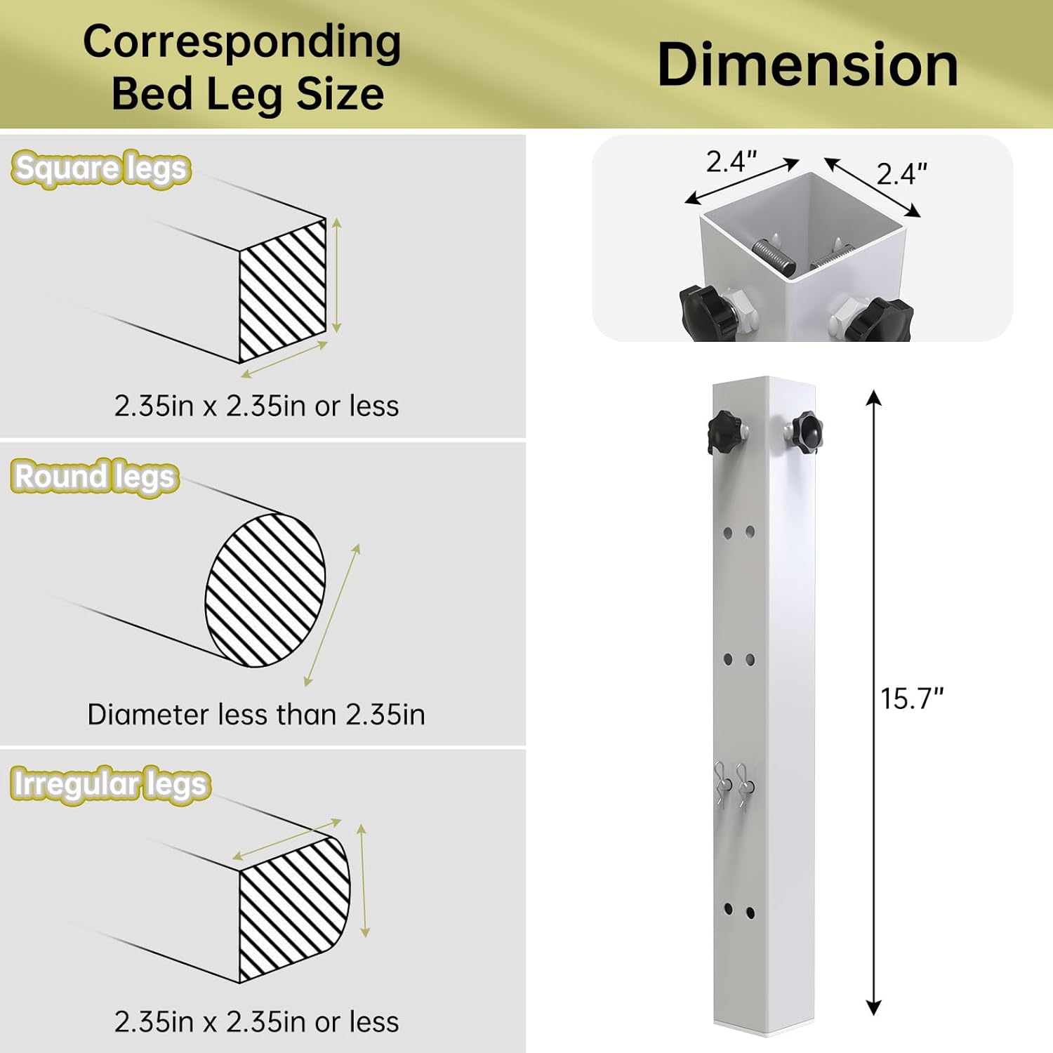 4 Pack Carbon Steel Dorm Bed Risers 2.4" Diameter Metal Bed Riser Tall Bed Riser for College Dorm Wooden Bed Frame, Table Adjust Height 3.2", 5.1", 8.1" or 11.2" (Fit for Bed Leg 1.5-2.3")