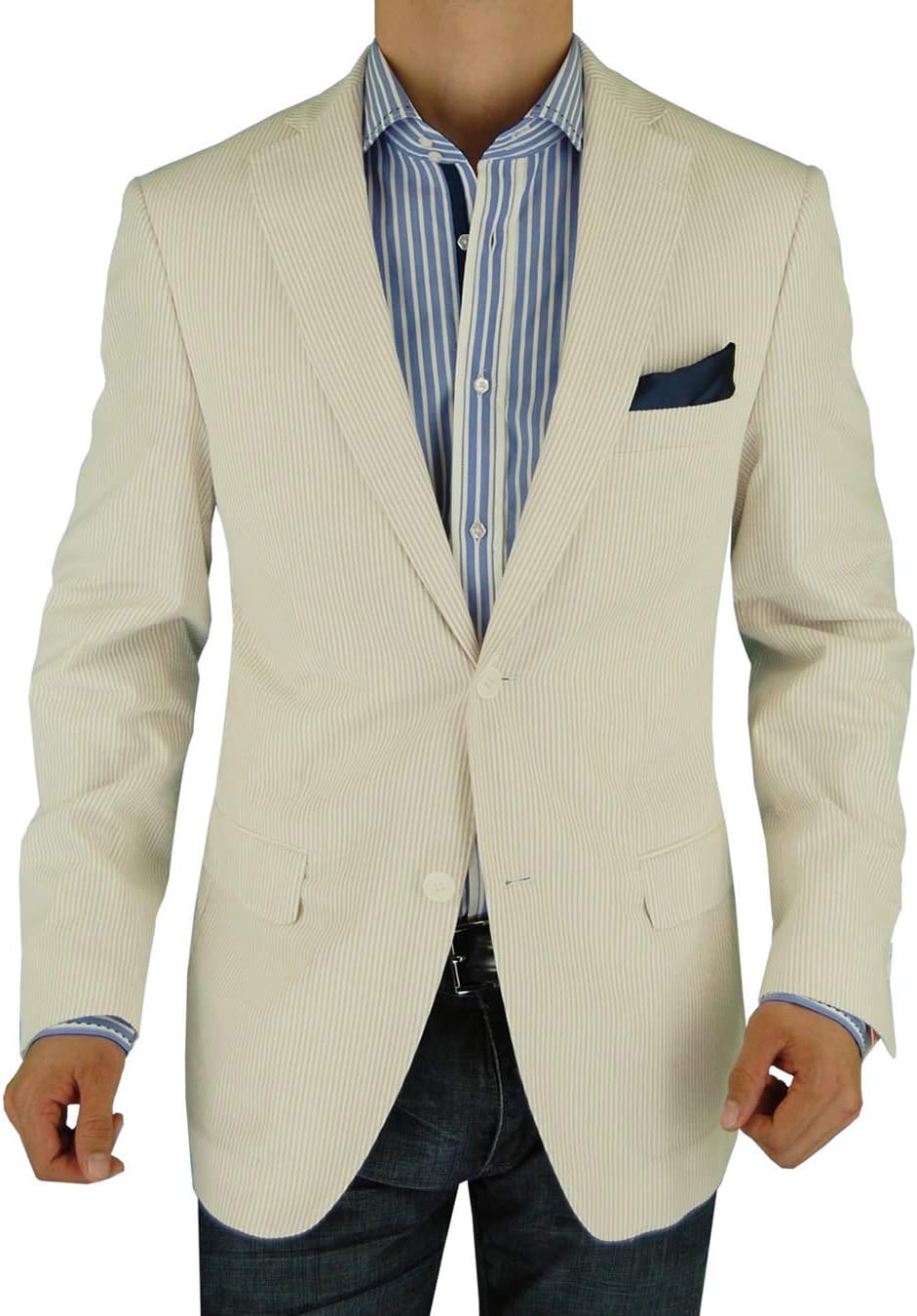 DTI BB Signature Men's Italian Seersucker 2 Button Suit Jacket Stretch Blazer