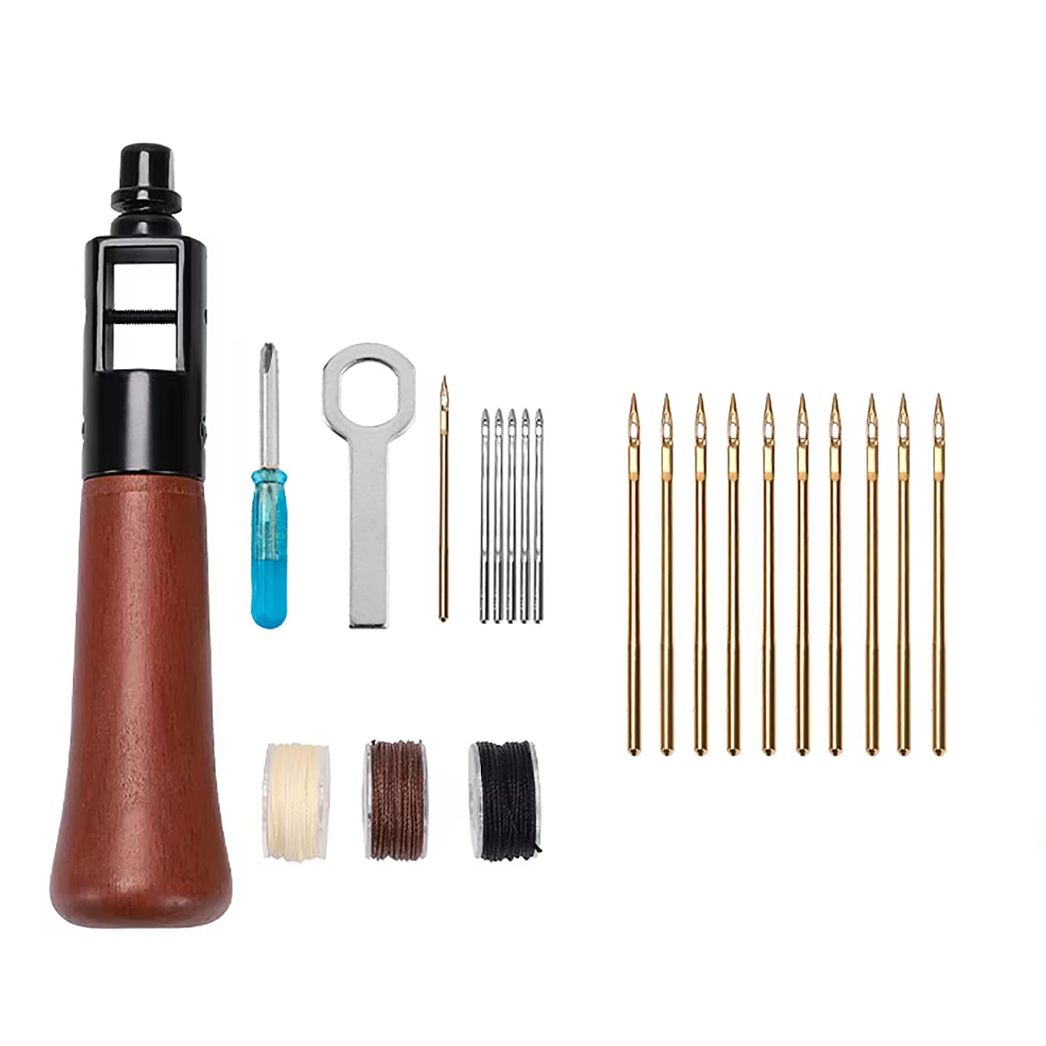 WUTA Advanced Leather Sewing Awl, Leather Repair Kit with 10 Pcs Gold Needle, Portable Stitcher Sewing Awl for DIY Repair Craft（0.55 mm）