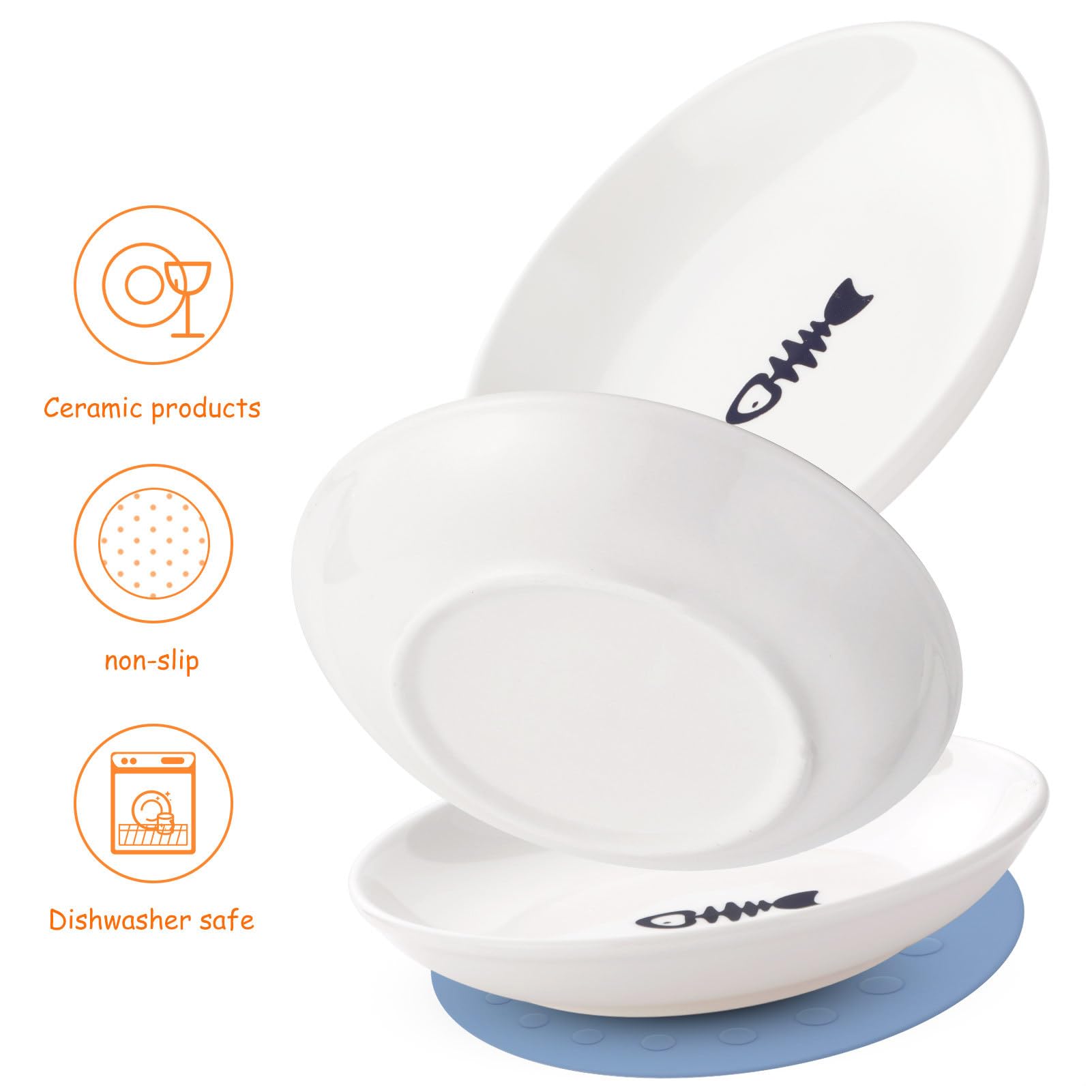 Lot de 3 gamelles en céramique pour chats et chiens avec tapis en silicone, gamelles pour eau et nourriture