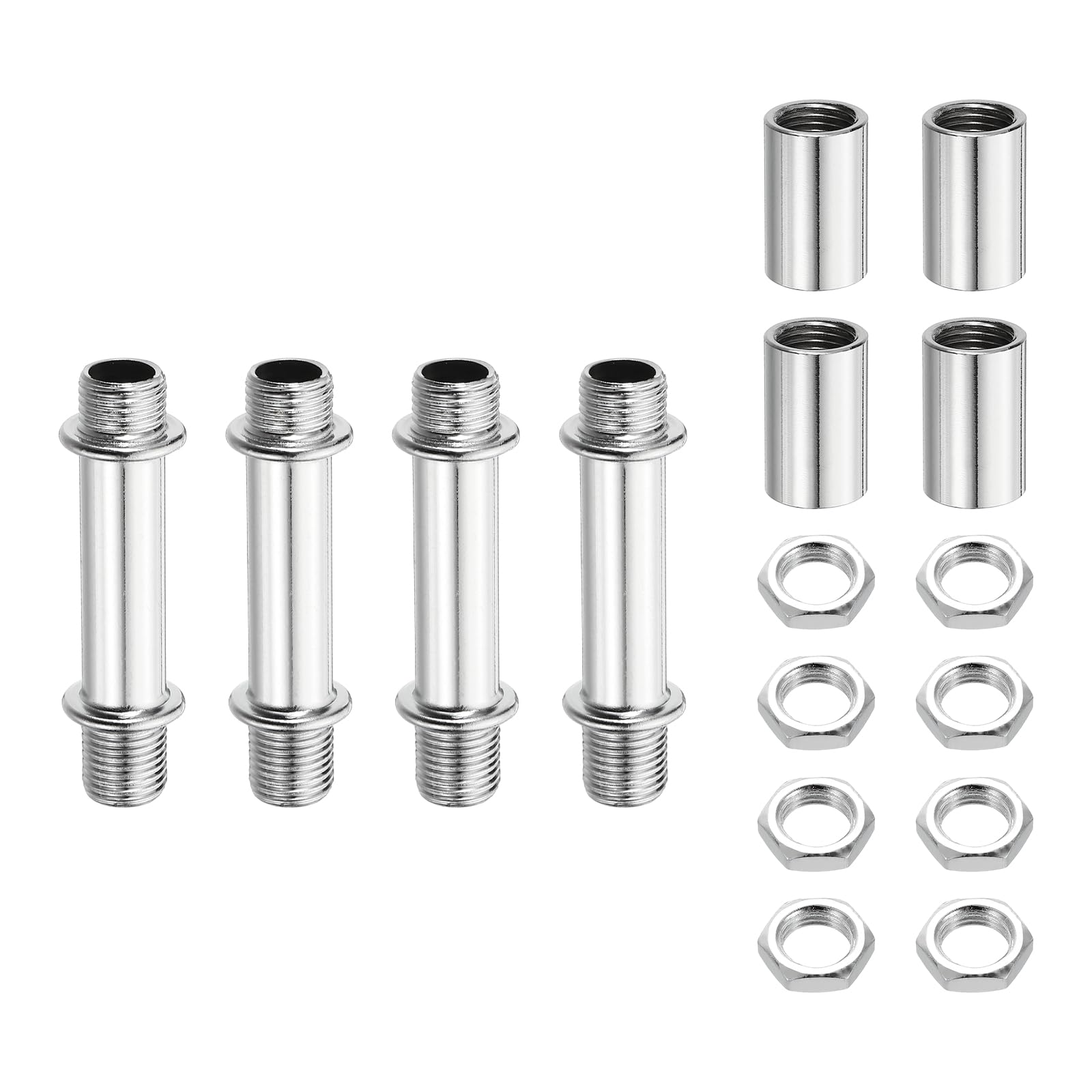 sourcing map 4Set 50mm/1.97" Straight Pipe Lamp Stems Rod Kit, M10 Carbon Steel Double End Fine Thread Rod with Lock Nuts Sleeve Connector for Table Floor Lamps Ceiling Light, Chrome — image 1