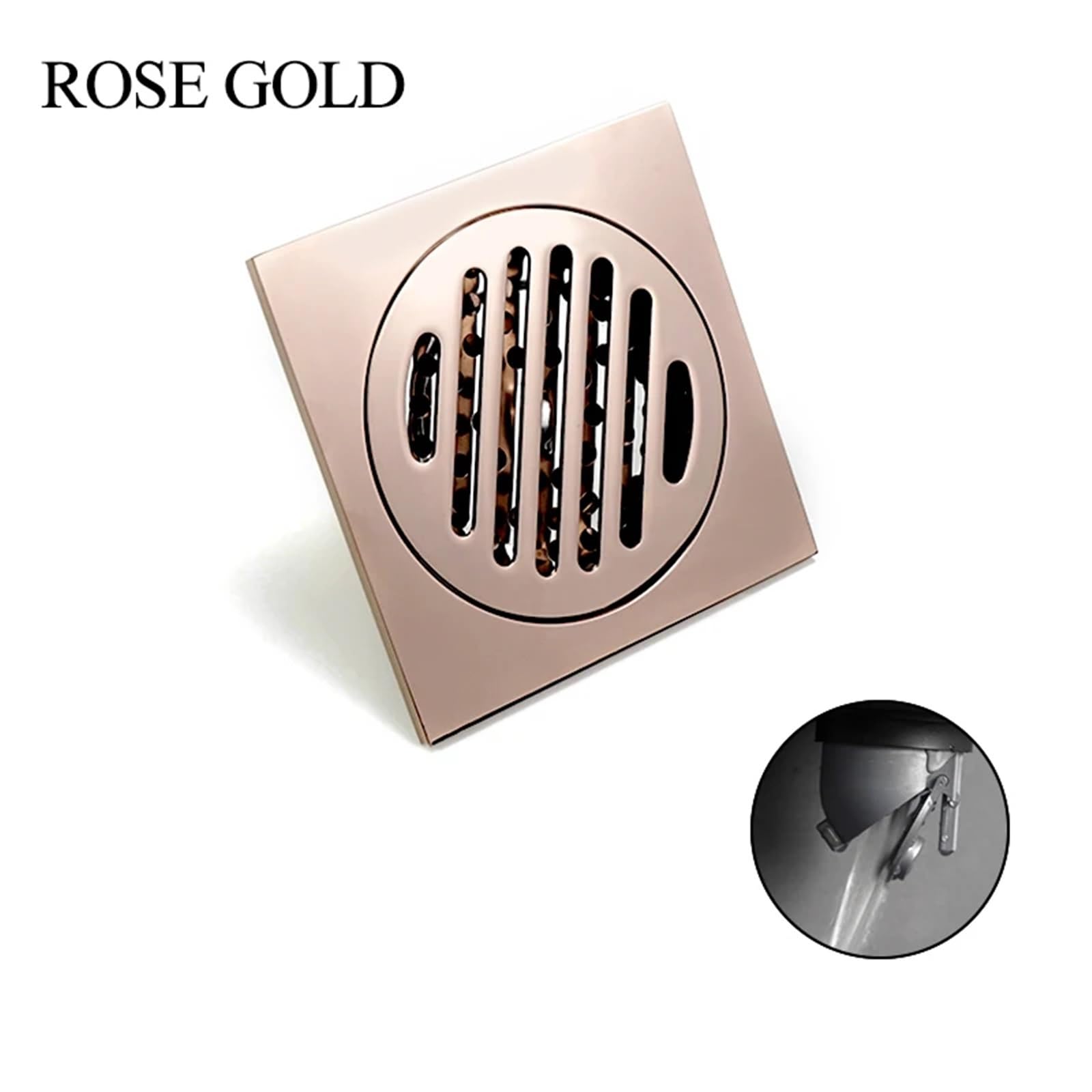Desagüe de suelo negro de 10 cm, desagües de suelo de latón, rejilla de ducha cuadrada, desagüe de suelo, inserto de baldosas, canal de drenaje dorado para desagües de baño y cocina (oro rosa, tipo B)