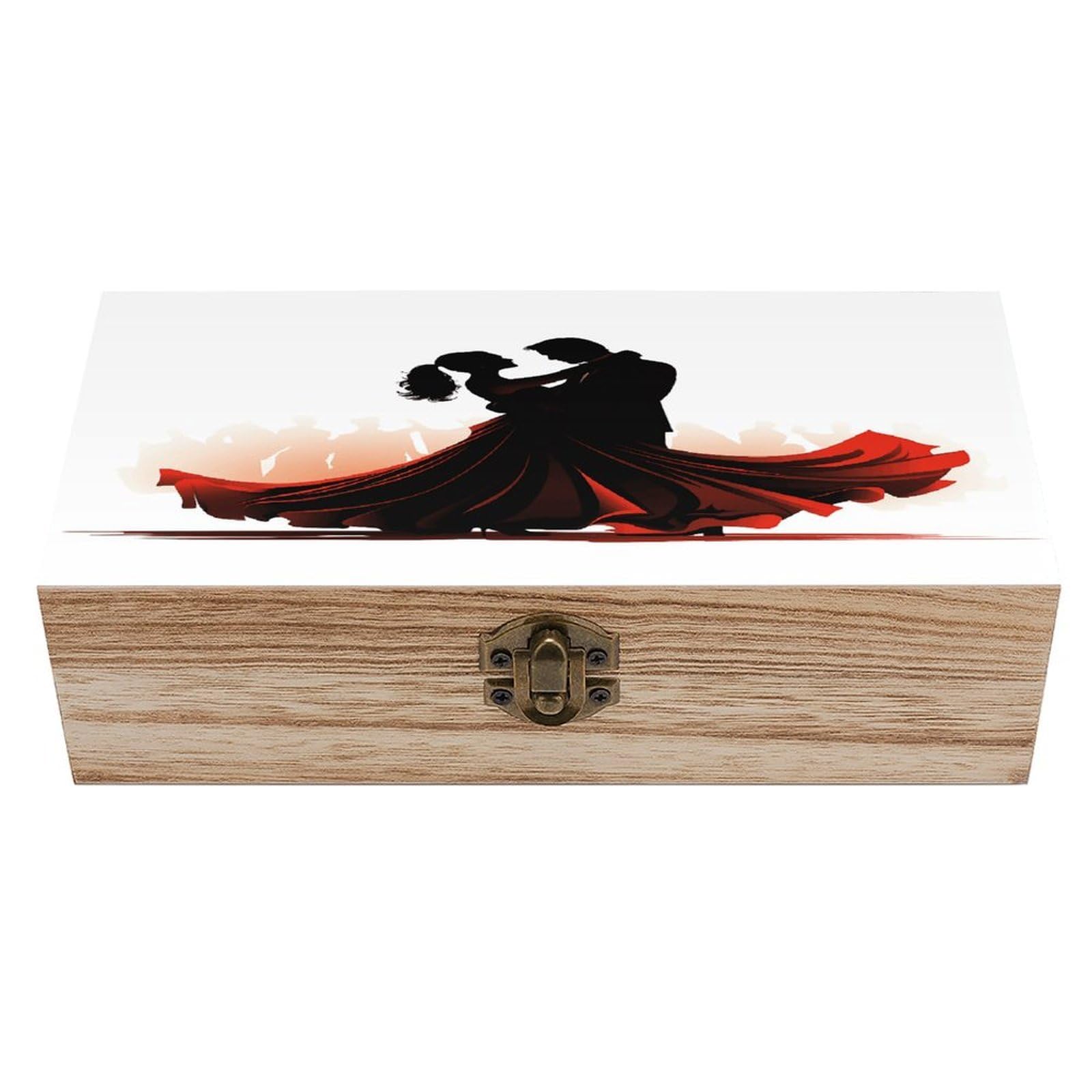 VstaDank Ballroom Dance Wooden Box with Hinged Lid Handmade Wooden Jewelry Boxs Organizer Personalized Woodens Keepsake Box for Pictures Wedding Photo Jewelry Decorative Chest Rustic Crate