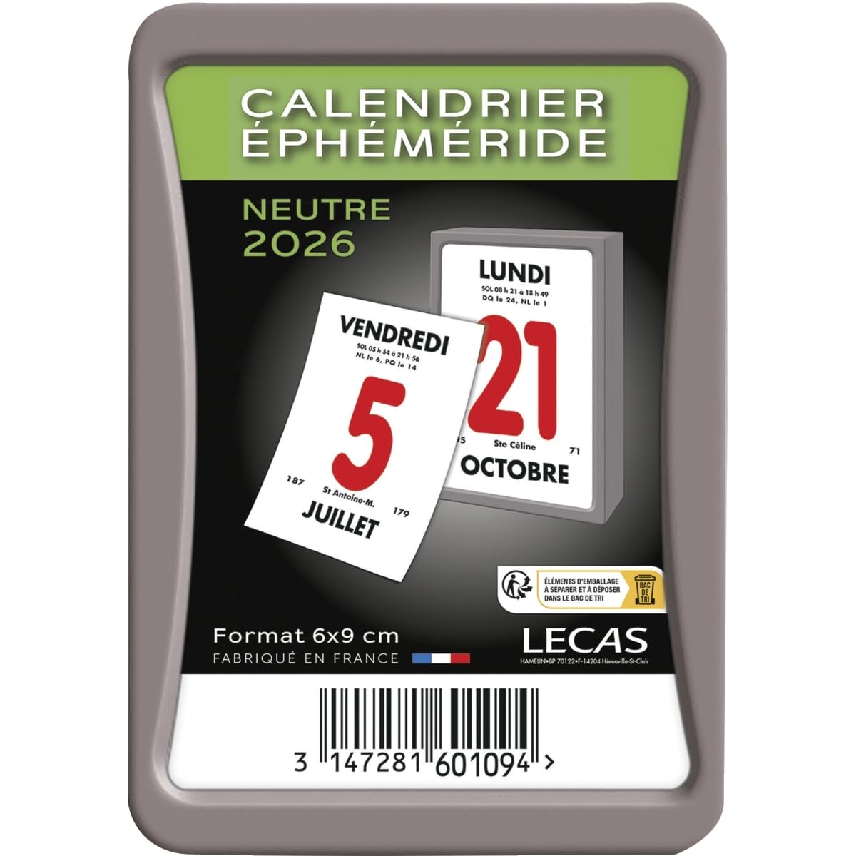 Bloc Calendrier Ephéméride Journalier 2026 à effeuiller 6x9 cm Lecas