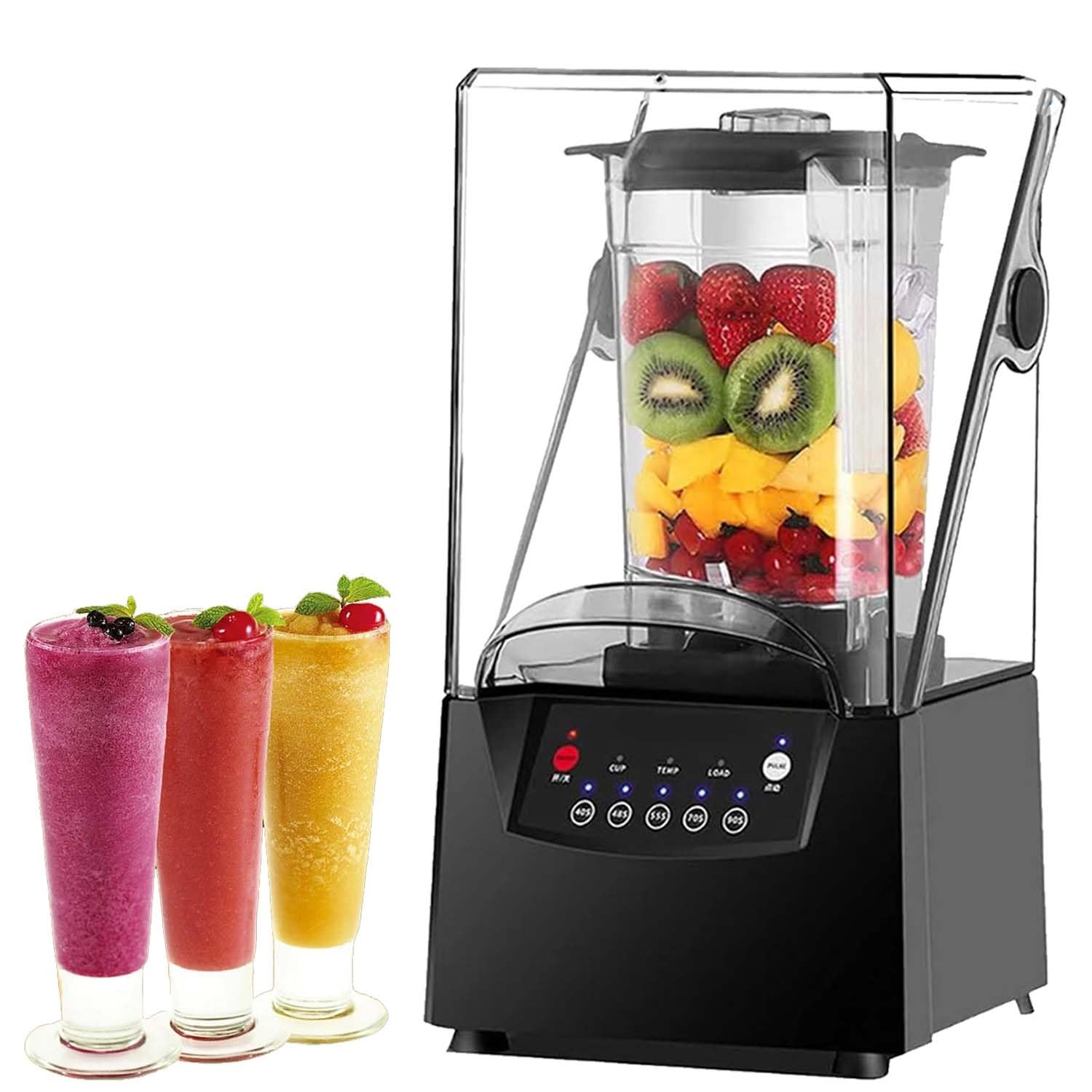 Blender gastronomiczny cichy 2200W, 6 ostrzy stalowe, 2L pojemnik PC BPA Free, osłona akustyczna, do smoothie, koktajli, lodu, zup i masła orzechowego