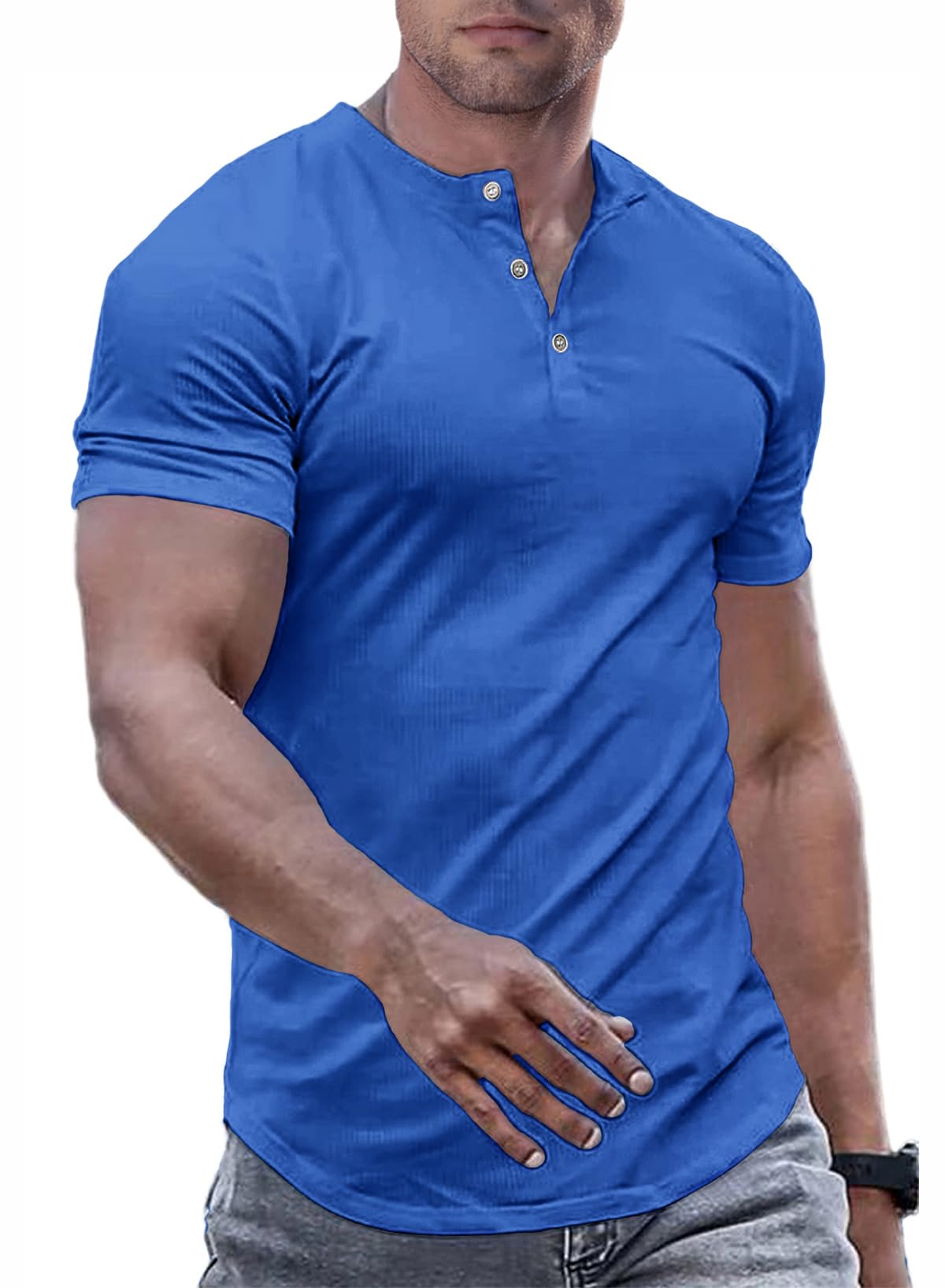 JMIERR Men's Muscle Slim Henley Shirts Crewneck Longline T-Shirt Gym Workout Athletic Shirt Tees with Button