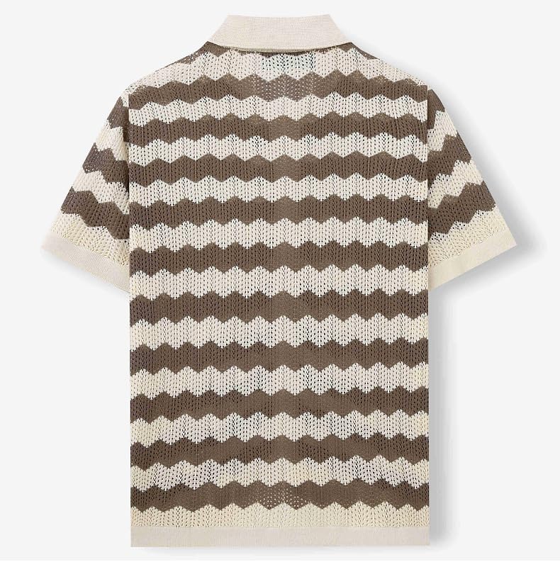 Wave Knit Polo Shirt for Men Button Down Short Sleeve Collared Golf Shirt - Image 4