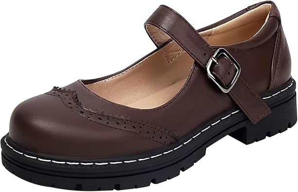UK Clearance Women's Mary Jane Shoes Platform Lug Sole Low Heel Chunky Pumps Retro Patent Round Toe Buckle Ankle Strap Oxfords Dress Work Comfy Smart Office School Shoes Footwear New