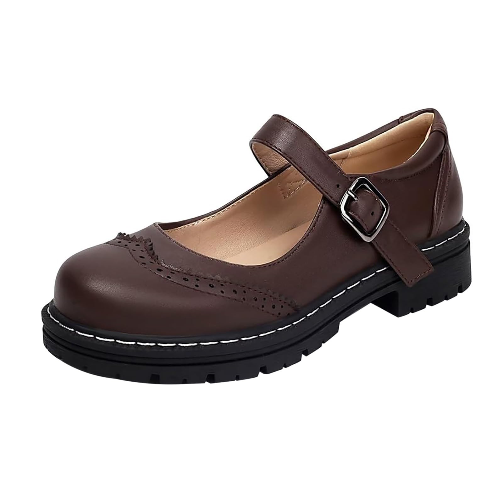 Mary Jane Zapatos Plataforma Casual Mujer Cuero Liso Elegante Zapatos con Tacón Cómodo Mocasines Zapatos de Caminar con Hebillas Zapatos de Fitness Zapatos de Cuero Zapatos Casual Mujer Zapatos
