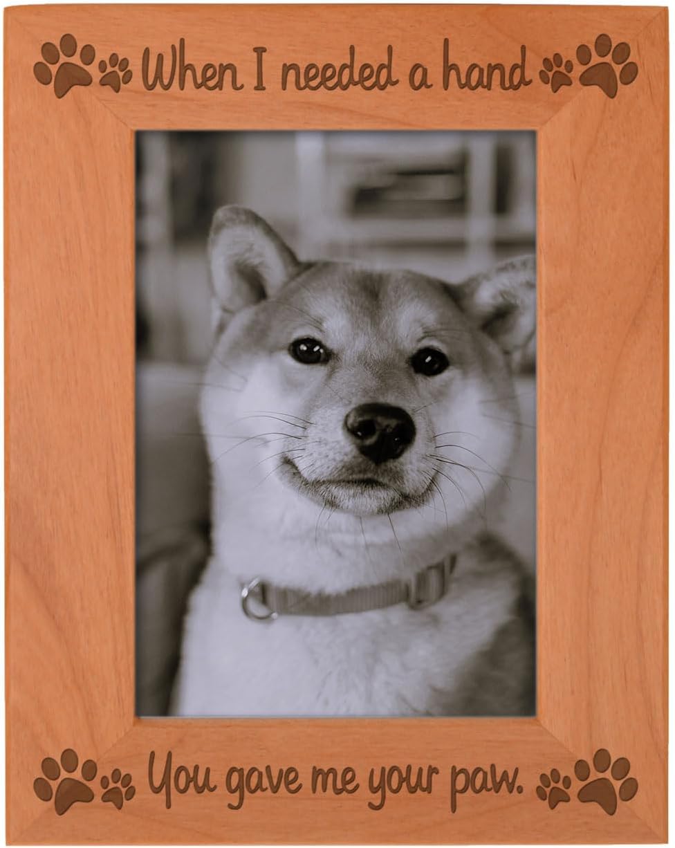 ThisWear Dog Picture Frame When I Needed a Hand You Gave Me Your Paw Wood Engraved 5x7 Portrait Picture Frame