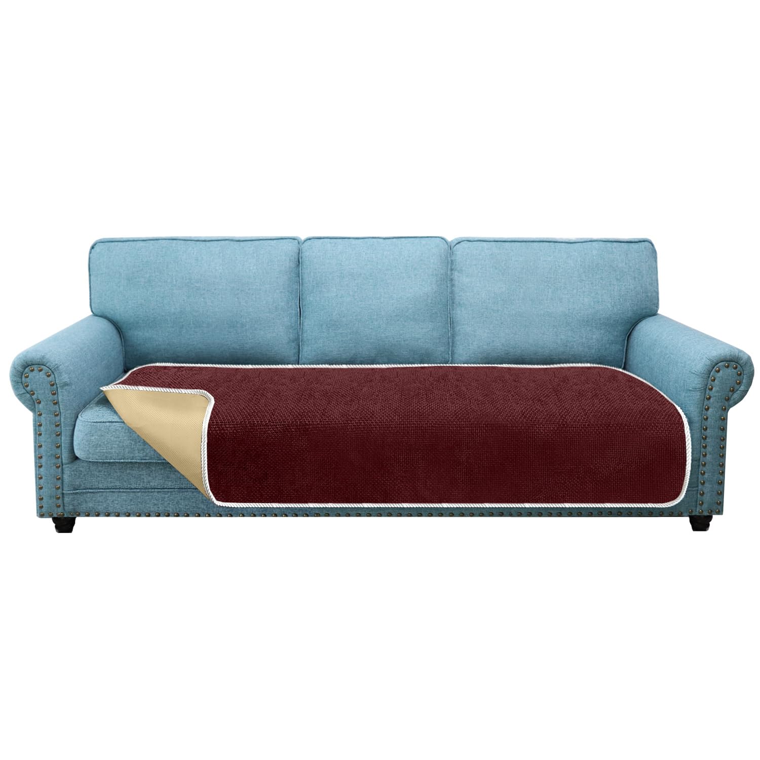 Granbest Non-Slip Sofa Seat Covers 3 Seater Plus Thick Sofa Cover Sofa Protectors from Pets Universal for All Seasons (3 Seater Plus, Wine Red)
