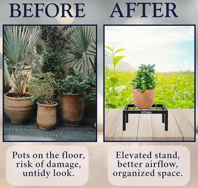 Image of Niyara || Metal Planter Stand || Plant Stand for Pots|| Outdoor Plant Stand (Square grid stand set 2)