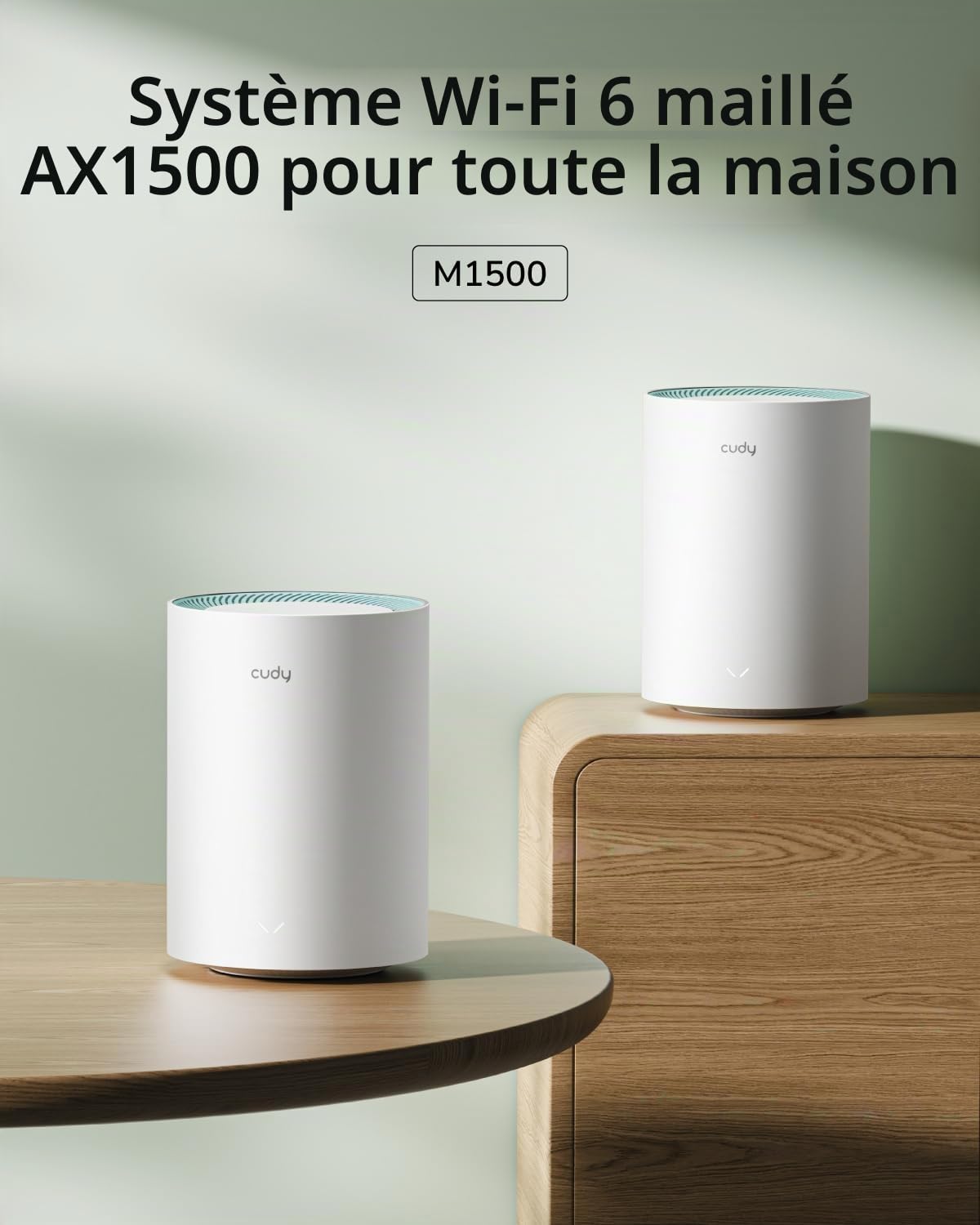 Cudy Système Wi-FI Maillé Double Bande AX1500 WiFi 6, Remplace Les Routeurs et Les Rallonges, Couvre Jusqu'à 100 m², 3 Ports Gigabit par Unité, Prend en Charge la Liaison Ethernet, M1500 Lot de 1