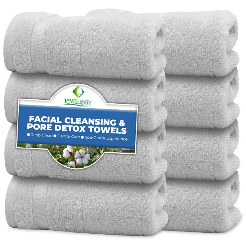 Towelogy® 8 x Cotton Face Cloths, Blackhead Remover, Makeup Cleanser & Spa Steam Towel