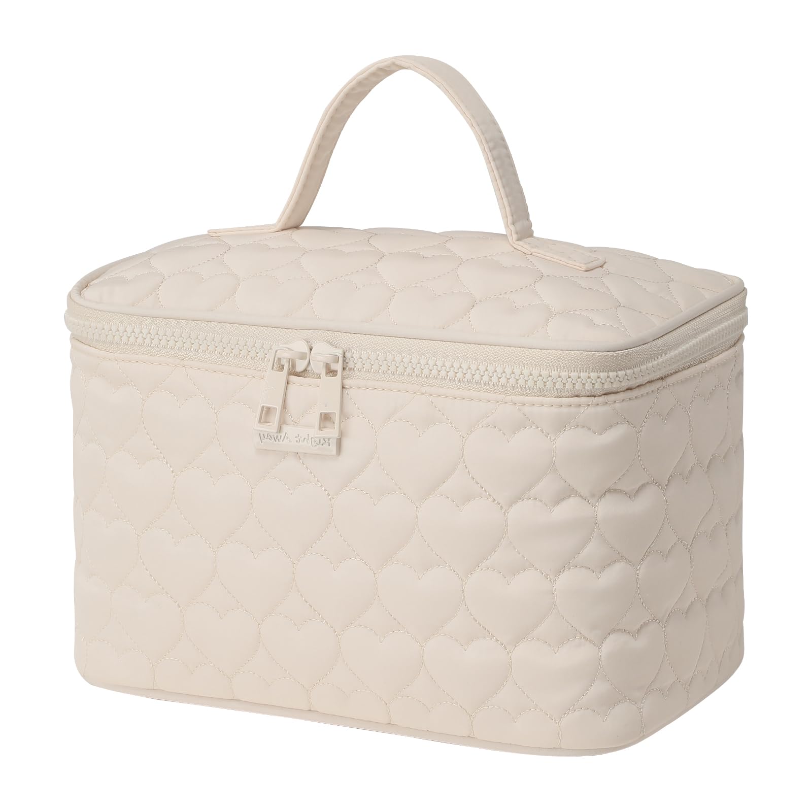 RIGHT AWAY Makeup Bag,Large Cosmetic Bags for Women Girls, Quilted Train Case Make Up Bag with Handle,Travel Makeup Case Organizer,Cute Toiletry Bag
