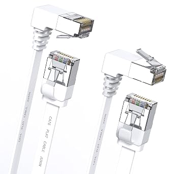 2Pack 90 Degree Cat 6 Ethernet Cable Flat Right Angle Cat6 Ethernet Patch Cable-1.5ft, High Speed Slim CAT6 Gigabit Internet Network LAN Patch Cords- WhiteUP+Down Angle