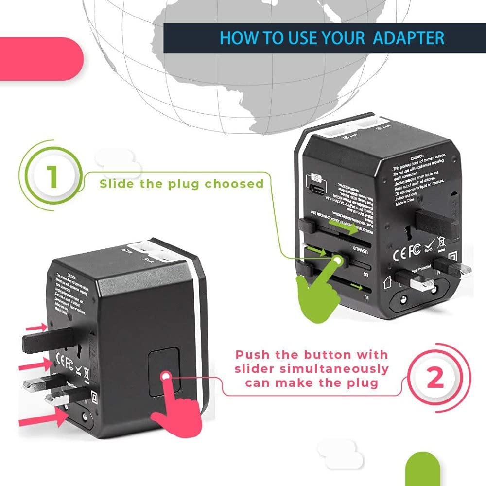 Adattatore di alimentazione universale in tutto il Adattatore di viaggio universale Tutto in un adattatore di alimentazione Parete Tappi elettrici prese per telefono cellulare, tablet, fotocamera, lap