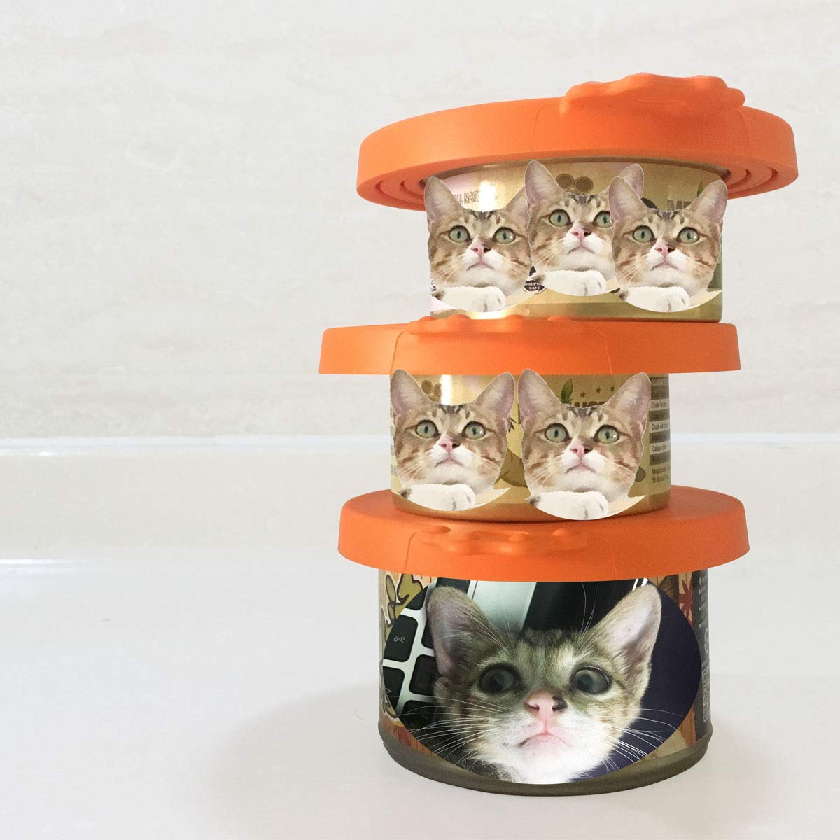 Coperchi per scatolette di Cibo per Animali, 3 Misure, Lavabili in lavastoviglie, Senza BPA, in Silicone, universali, Colore Arancione (3 PCS)
