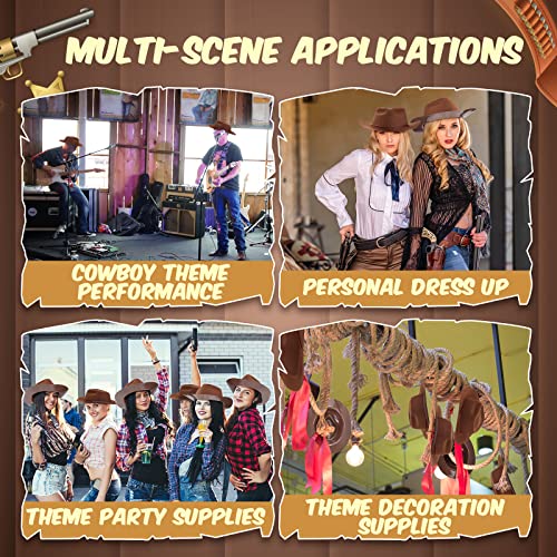Image of Mepase Cowboy Hats Bulk Felt Western Party Wide Brimmed Cowgirl Hats Set for Adults Men Women Costume Party