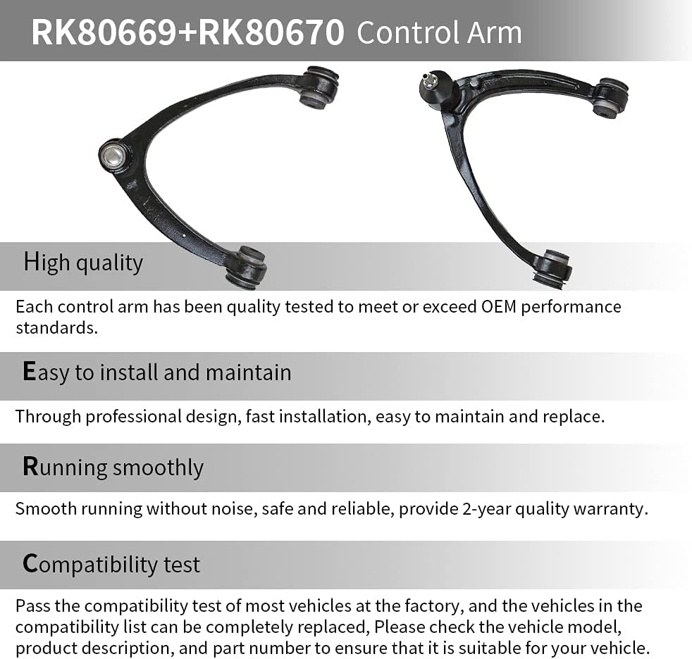 KUSATEC RK80669 RK80670 Control Arm Assembly Compatible with 2007-2015 Chevy Avalanche/Silverado 1500/Suburban 1500/Tahoe, Cadillac Escalade/ESV/EXT, GMC Sierra 1500/Yukon/XL 1500