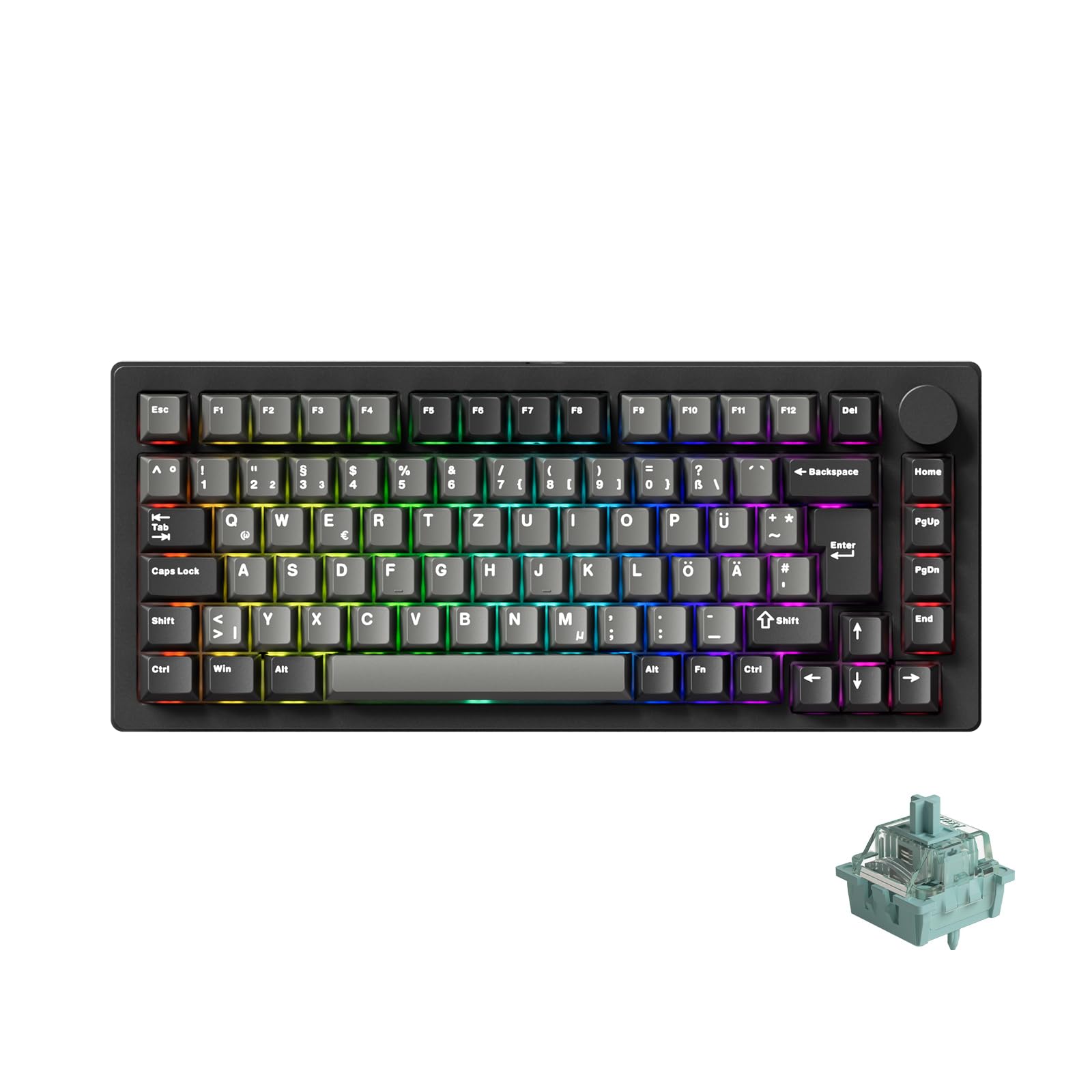 MONSGEEK M1V5 TMR Tastatur Aluminium 8000Hz Magnetisch ISO DE QWERTZ Layout | RT0.01mm, Gasket Mount,2,4 GHz kabellos/BT5.0/USB-C kabelgebunden für Spiele/Büro(Schwarz & Silber)