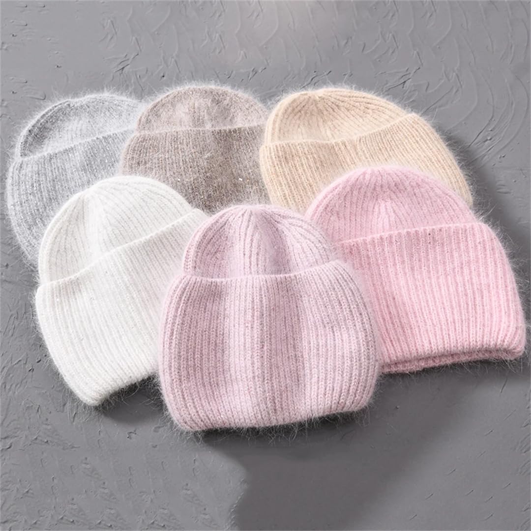 Femmes Hiver Bonnet Chapeau Chaud Cachemire Tricoté Bonnets Solide Longue Fourrure Skullies Décontracté Femmes Chapeaux