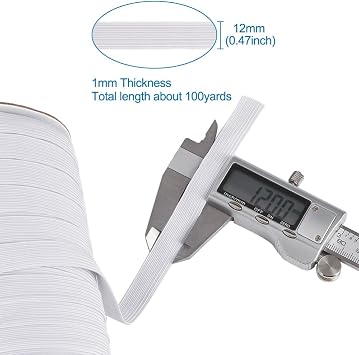 100 Yards White Elastic Cord 12mm Flat Elastic Bands Elastic Sewing Ribbon with Spool for Clothes Sewing Craft Making