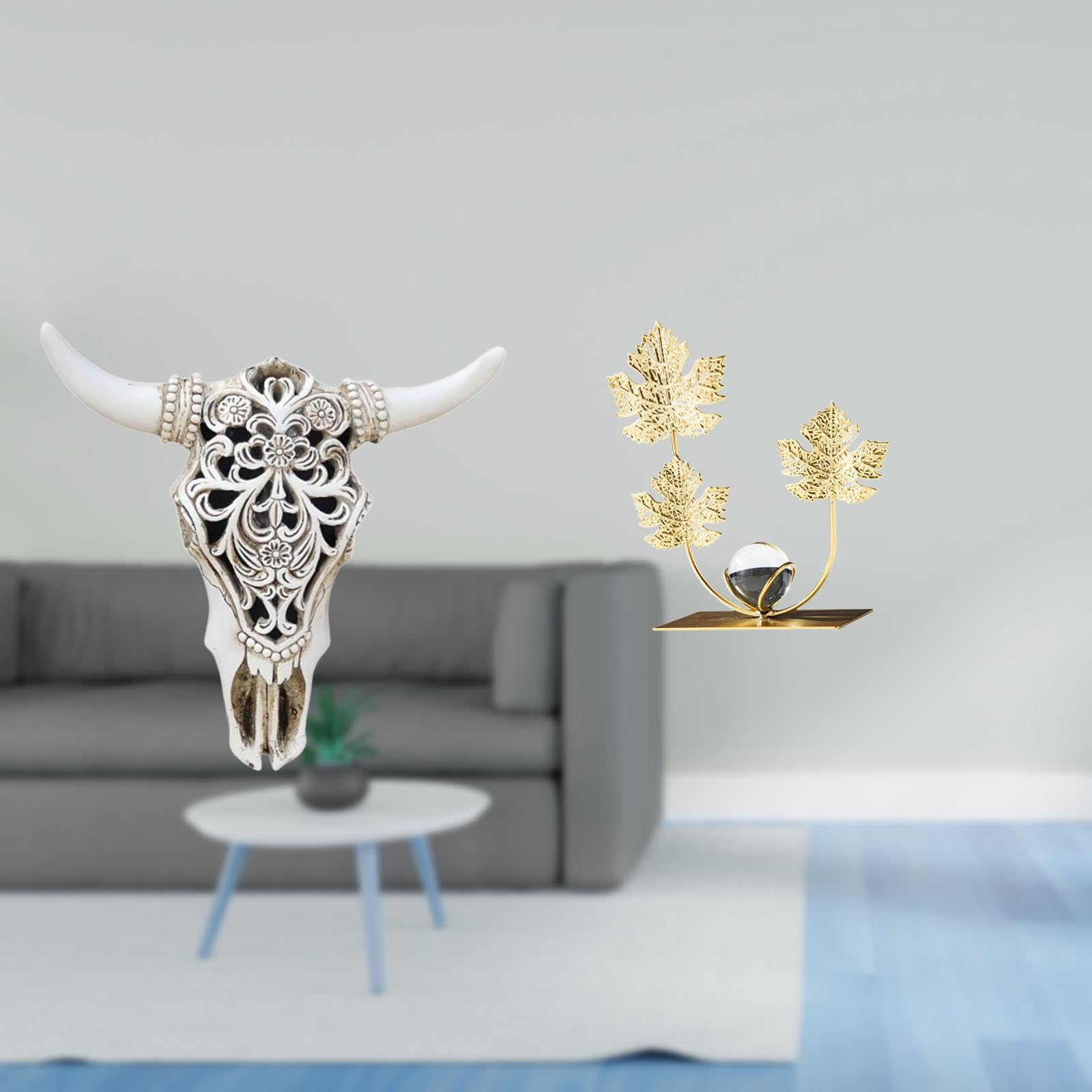 Enakshi® Tribal Bull Head Wall Hanging Art and Leaf Sculpture Bookshelf Ornament for Modern Farmhouse Bedroom Office Holiday Home Decor Gift|Home & Garden | Home Decor | Figurines-image-37