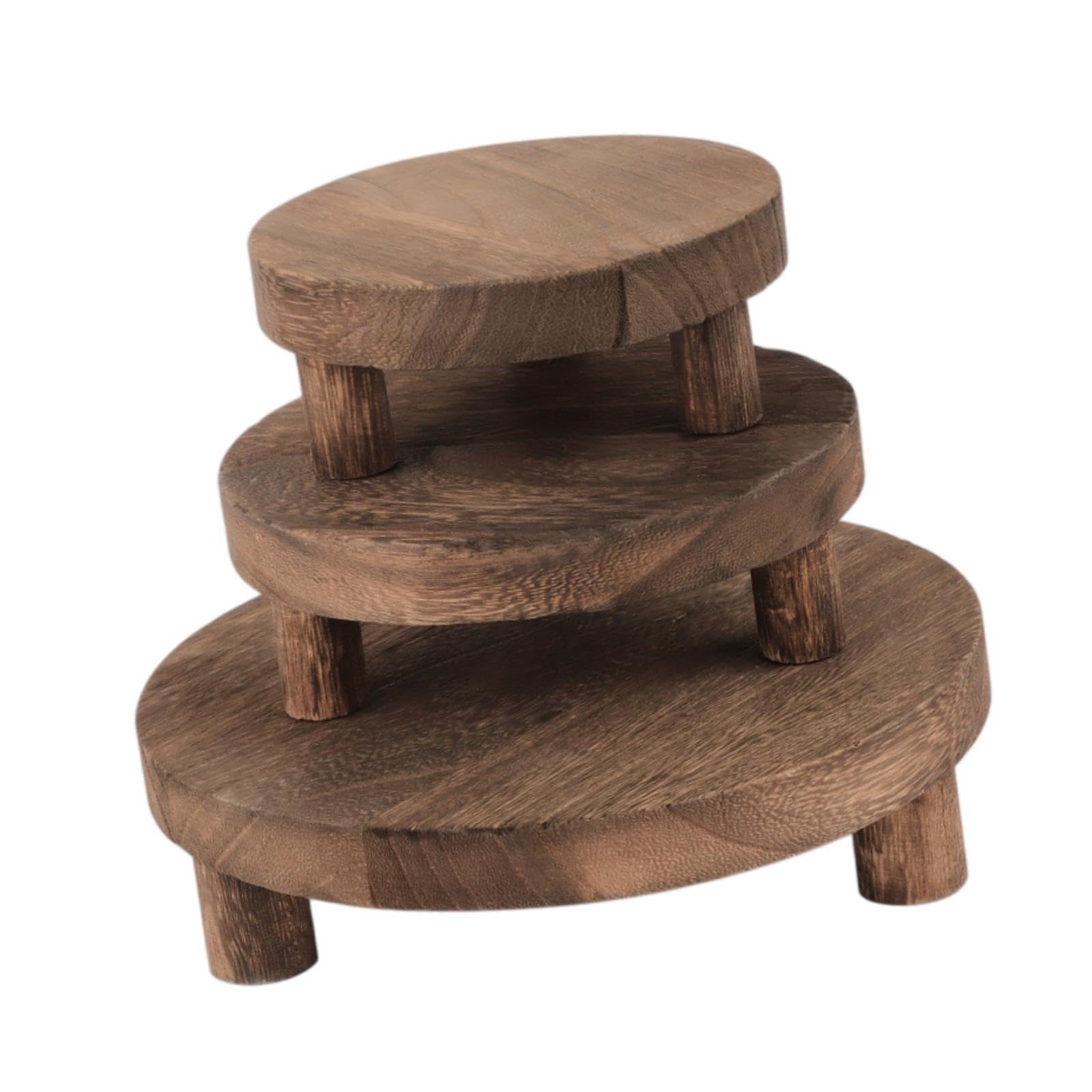 Sharplace 3 Pieces Wooden Plant Display Stand Riser Cake Stand Multipurpose 5inch 6inch 8inch Small Planter Tray for Bedroom Accessory, Dark Brown