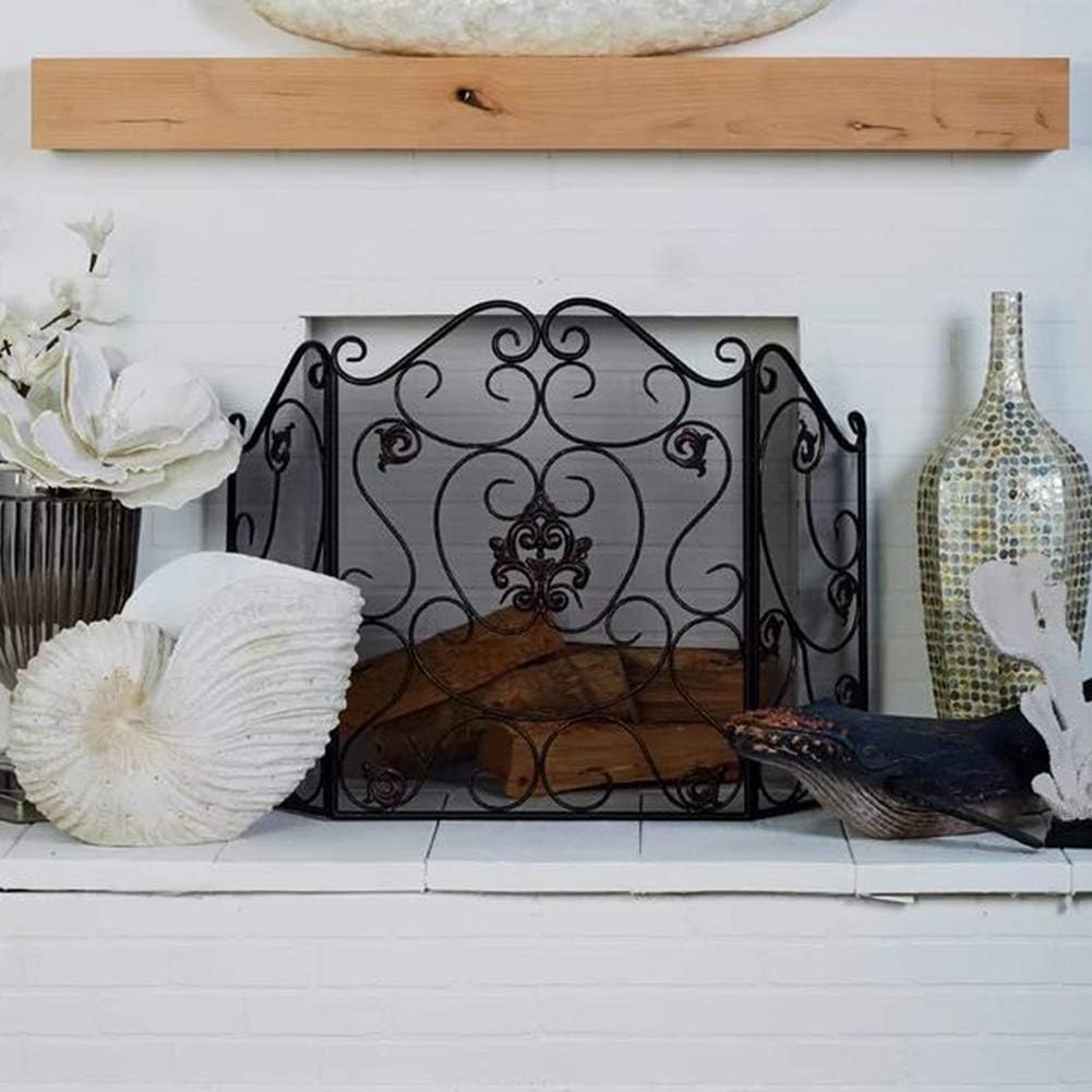 Baby Safety Fire Guard with 3 Panels, Black Fireplace Screen Steel