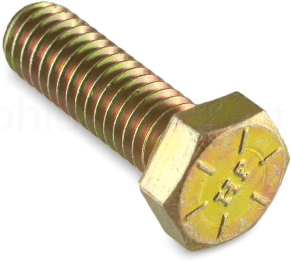 5/16"-18 X 1 Inch Bolts Hex Head Cap Screw, Grade 8, Full Thread (FT), COARSE, Yellow-Zinc (100 Bulk Pack)