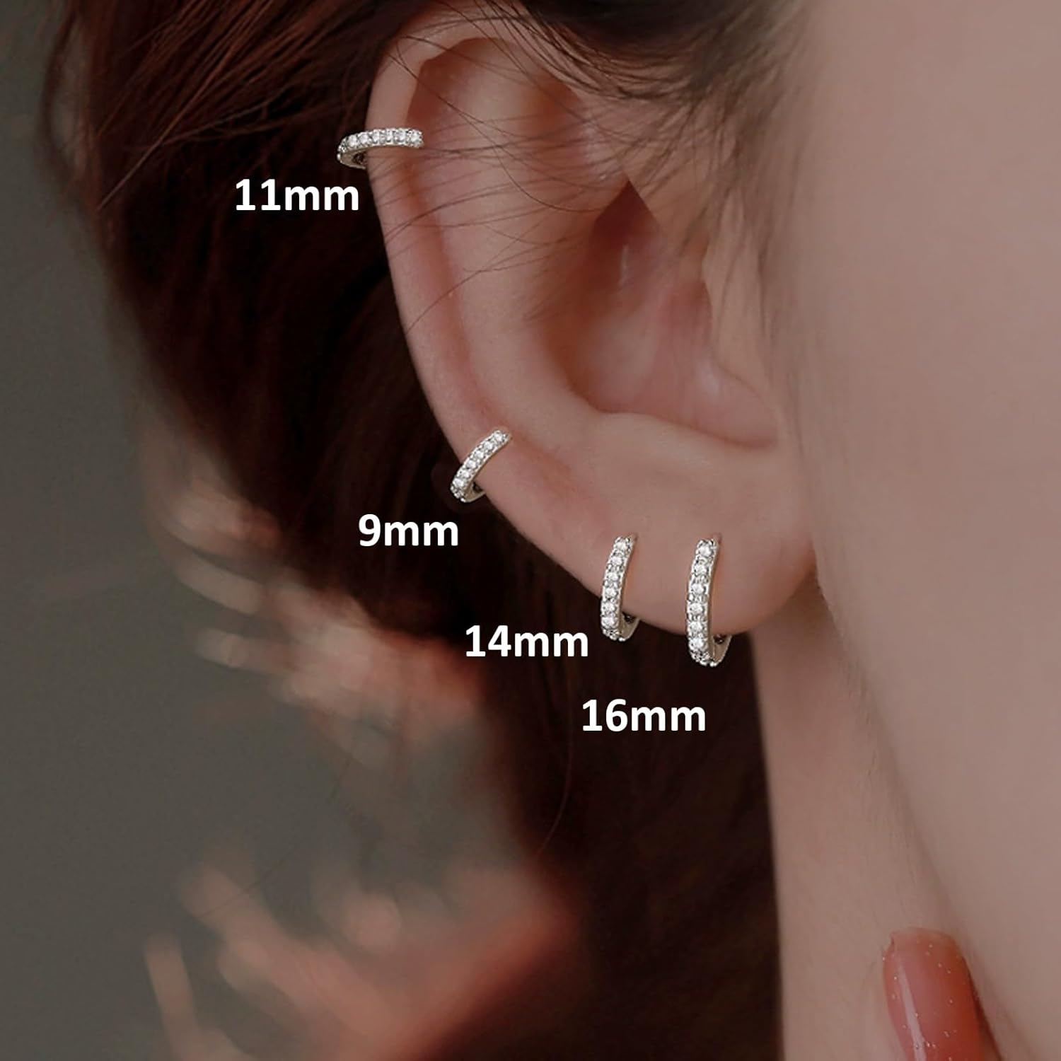 4 Sterling Silver Small Hoop Earrings Set Tiny Lightweight Cubic Zirconia Cuff Huggie Earrings Mini Hoops Cartilage Earring Silver Earrings Piercing Jewelry for Women 9mm/11mm/14mm/16mm - Image 3