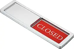 Placa aberta fechada de 17,78 cm x 5 cm, placa adesiva magnética para porta deslizante para escritório, estúdio privado, prateado