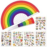 Riccioofy Pride Fan and Rave Fan - Rainbow Fan & Pride Stickers, 110 PCS LGBTQ+ Stickers, Gay Sticke